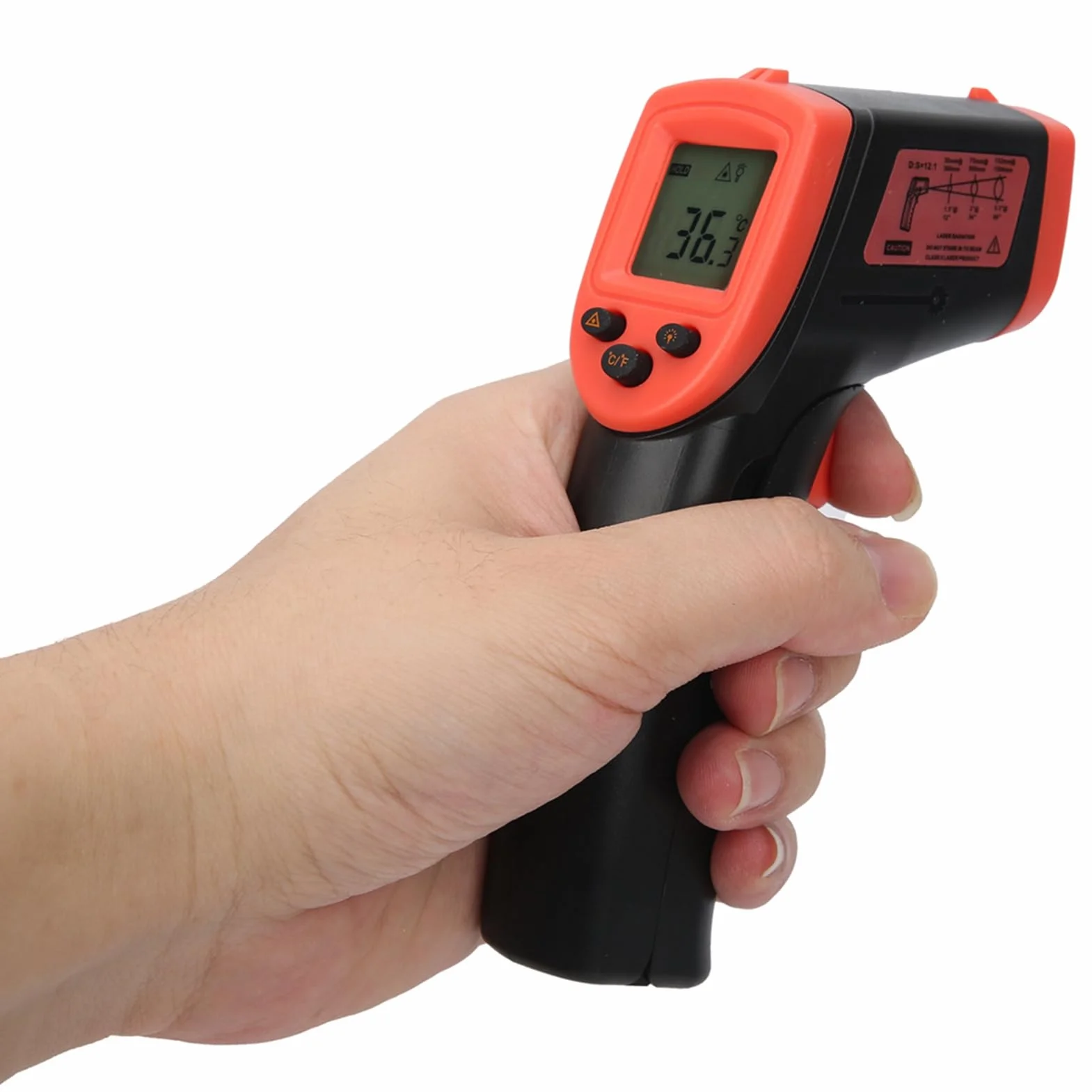 Irfora Cyfrowy Termometr na podczerwień HW600, Przenośny, Lekki, Wyświetlacz LCD z Podświetleniem, -50~600°C, Bezdotykowy Termometr do Pomiaru Temperatury, Bezdotykowy Termometr (Czerwony)