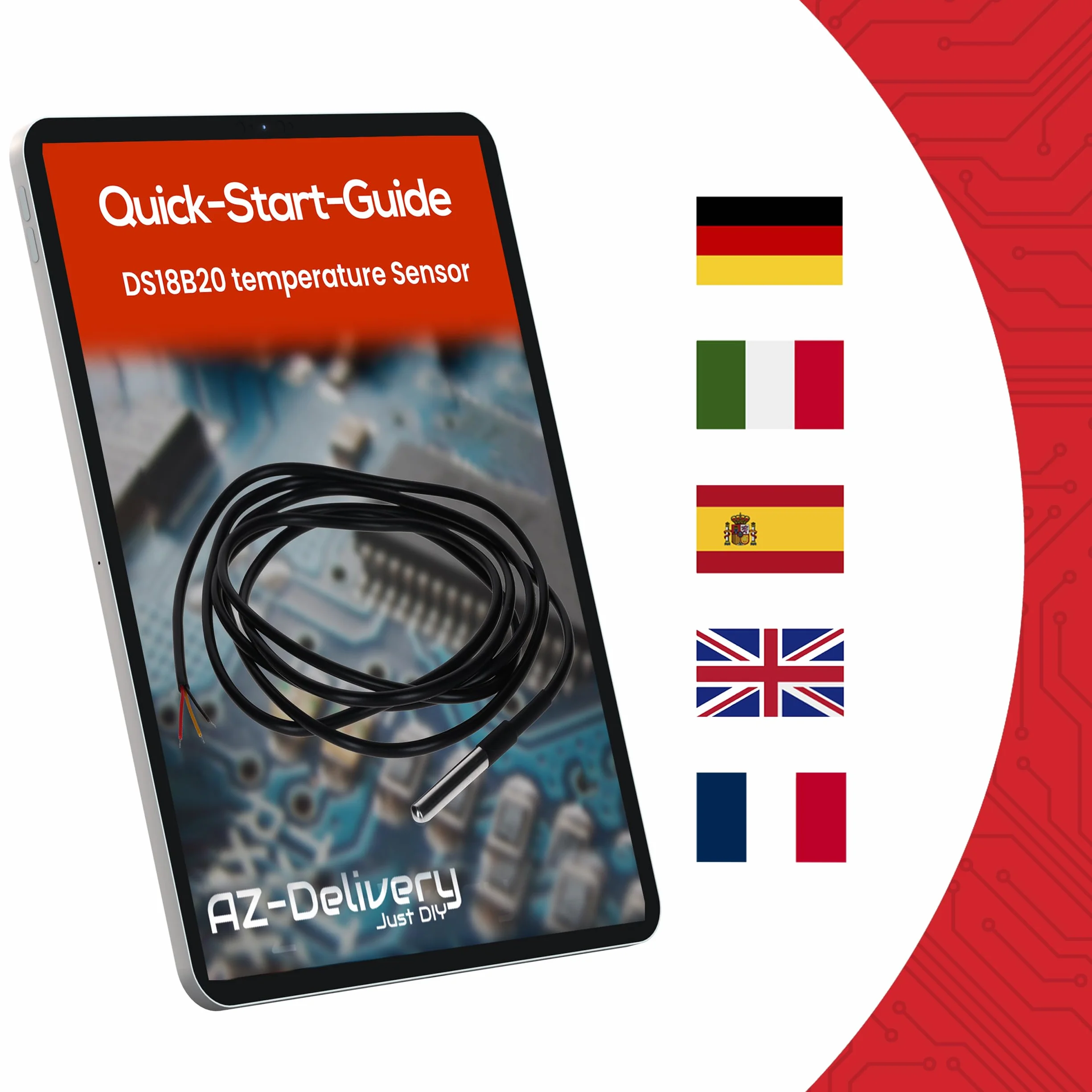 AZDelivery 5 x DS18B20 czujnik temperatury kabel cyfrowy ze stali nierdzewnej wodoszczelny Arduino Raspberry Pi