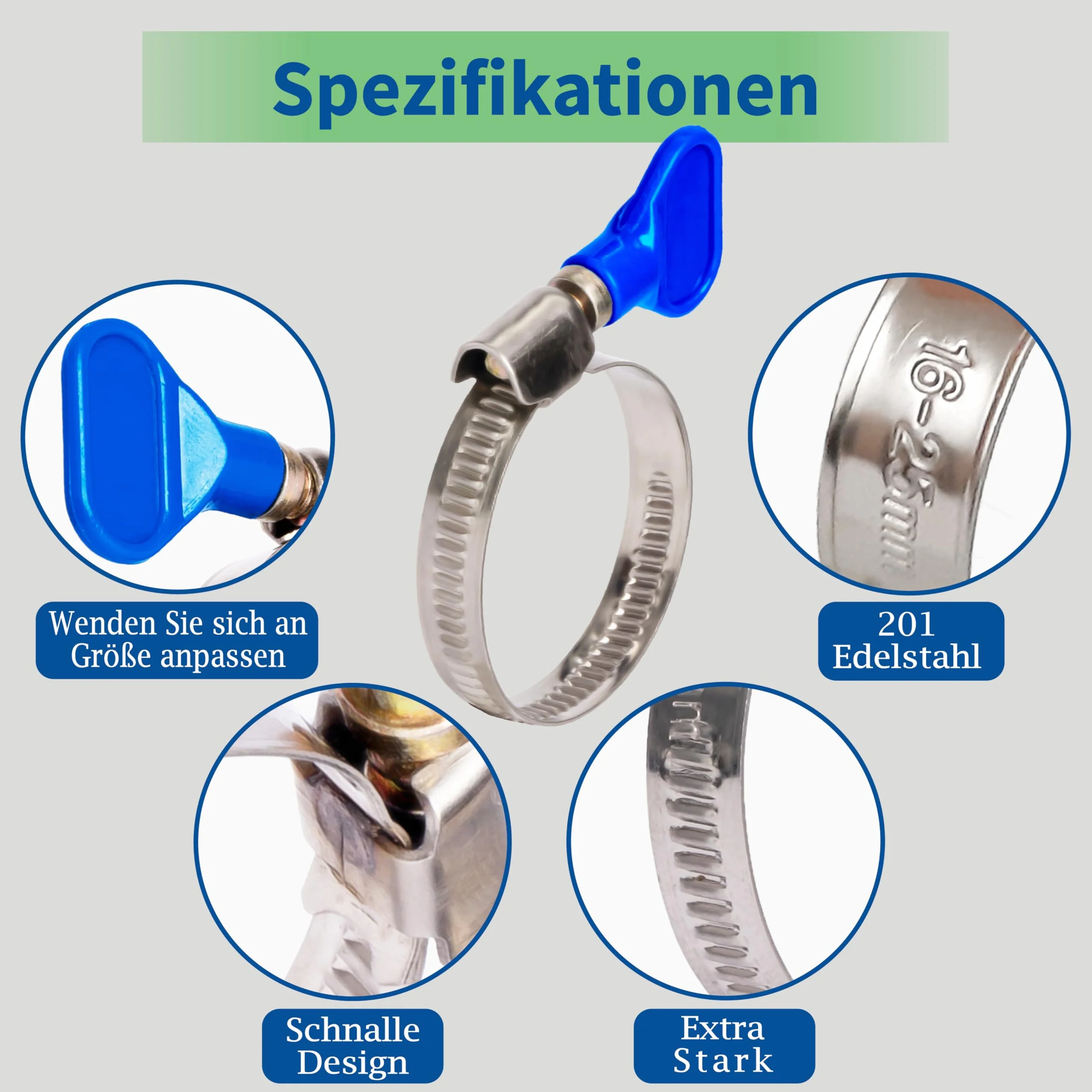 Obejmy do węża ze stali nierdzewnej 32-50 mm regulowane z nakrętką motylkową 10 sztuk