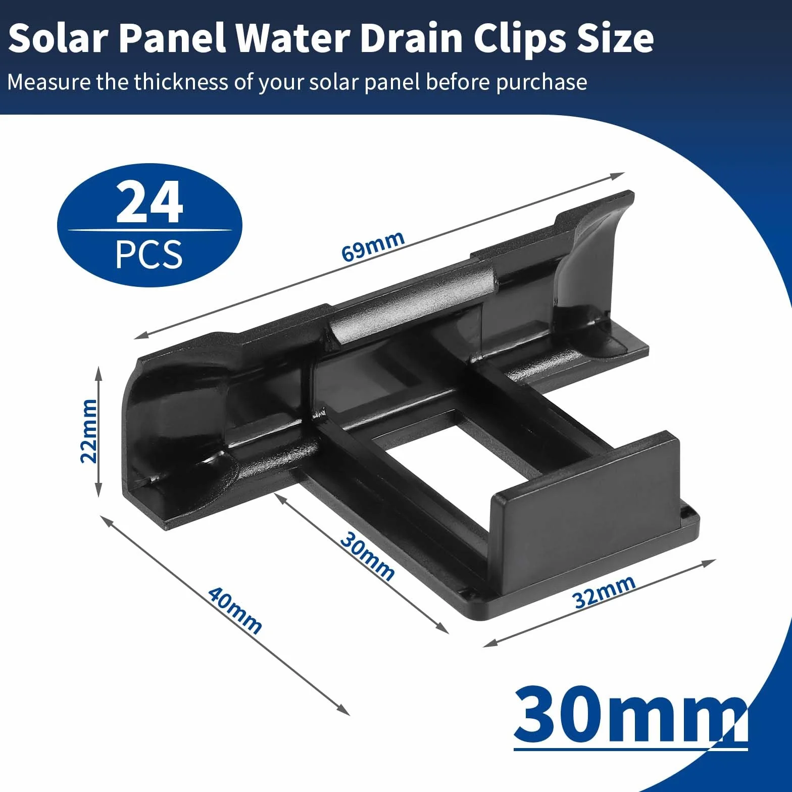 Fentar 24 klipsy do paneli słonecznych, 30 mm, trwały materiał ABS, klipsy do odpływu wody, moduły PV 30 mm