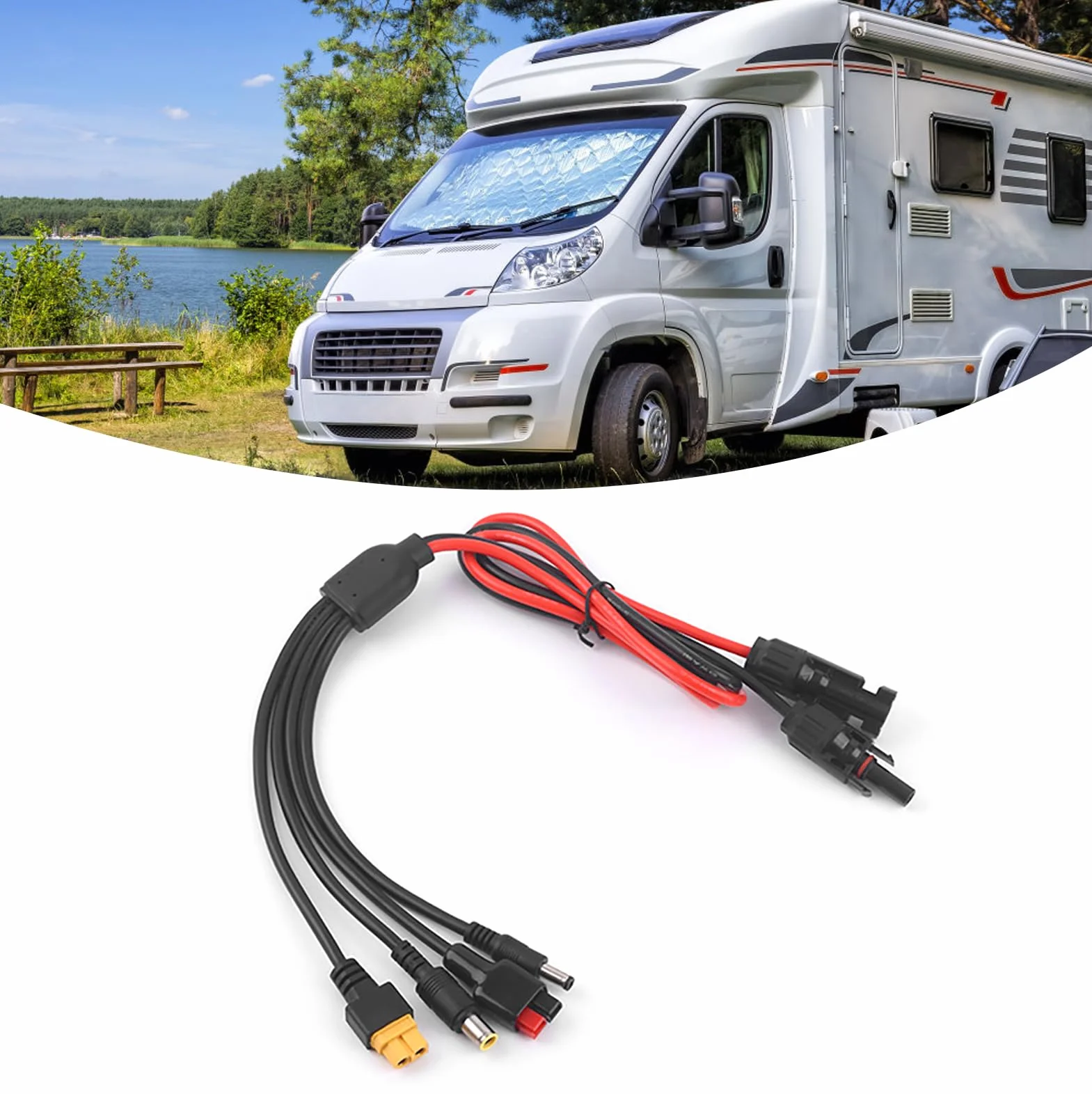 Przedłużacz do Panelu Słonecznego ze Złączem żeńskim 4 w 1 DC5521 7909 XT60 do ładowania Wielu Elektrowni Słonecznych Wodoodporna Konstrukcja IP68