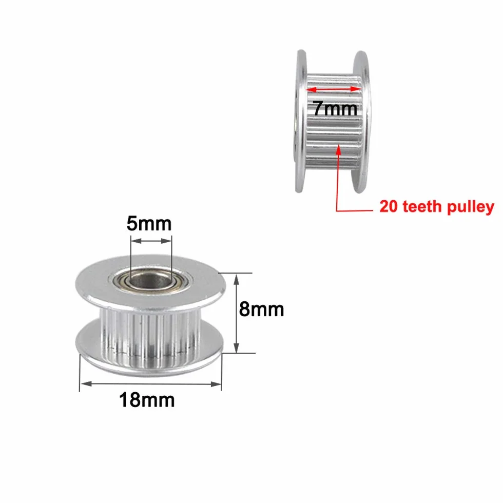 FULARR® 10 szt. koła pasowego koła zębatego ze stopu aluminium, 20 zębów 5 mm średnica koła pasowego zębatego GT2, z podwójnym łożyskiem kulkowym, do drukarki 3D o szerokości 6 mm