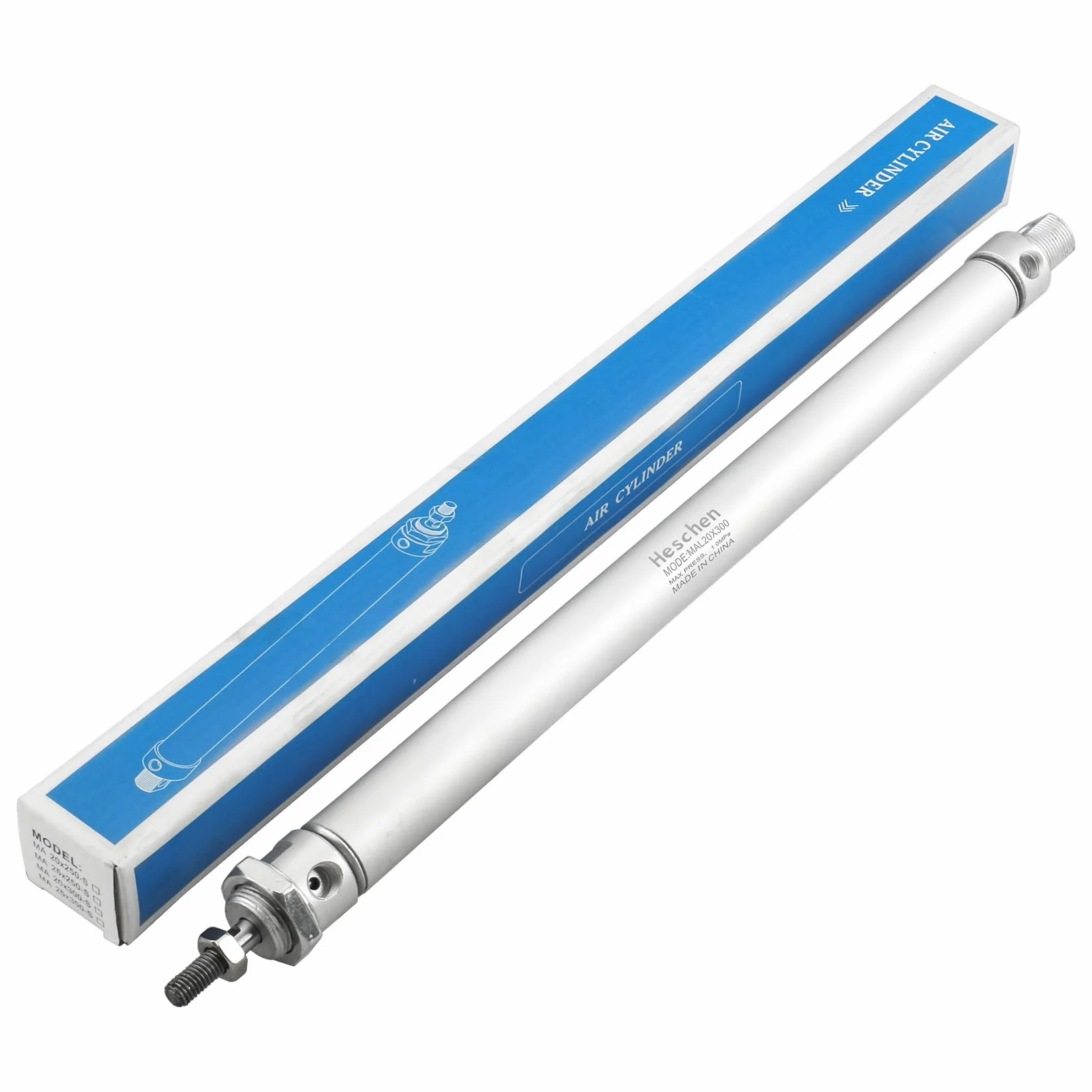 Heschen Pneumatyczny wąski cylinder pneumatyczny MAL 20-300 PT1/8 Port 20 mm otwór 300 mm skok dwustronnego działania