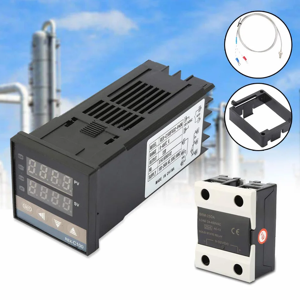 Cyfrowy regulator temperatury PID z SSR 25A, termopara M6 K 1m, 0-400°C, AC110-240V