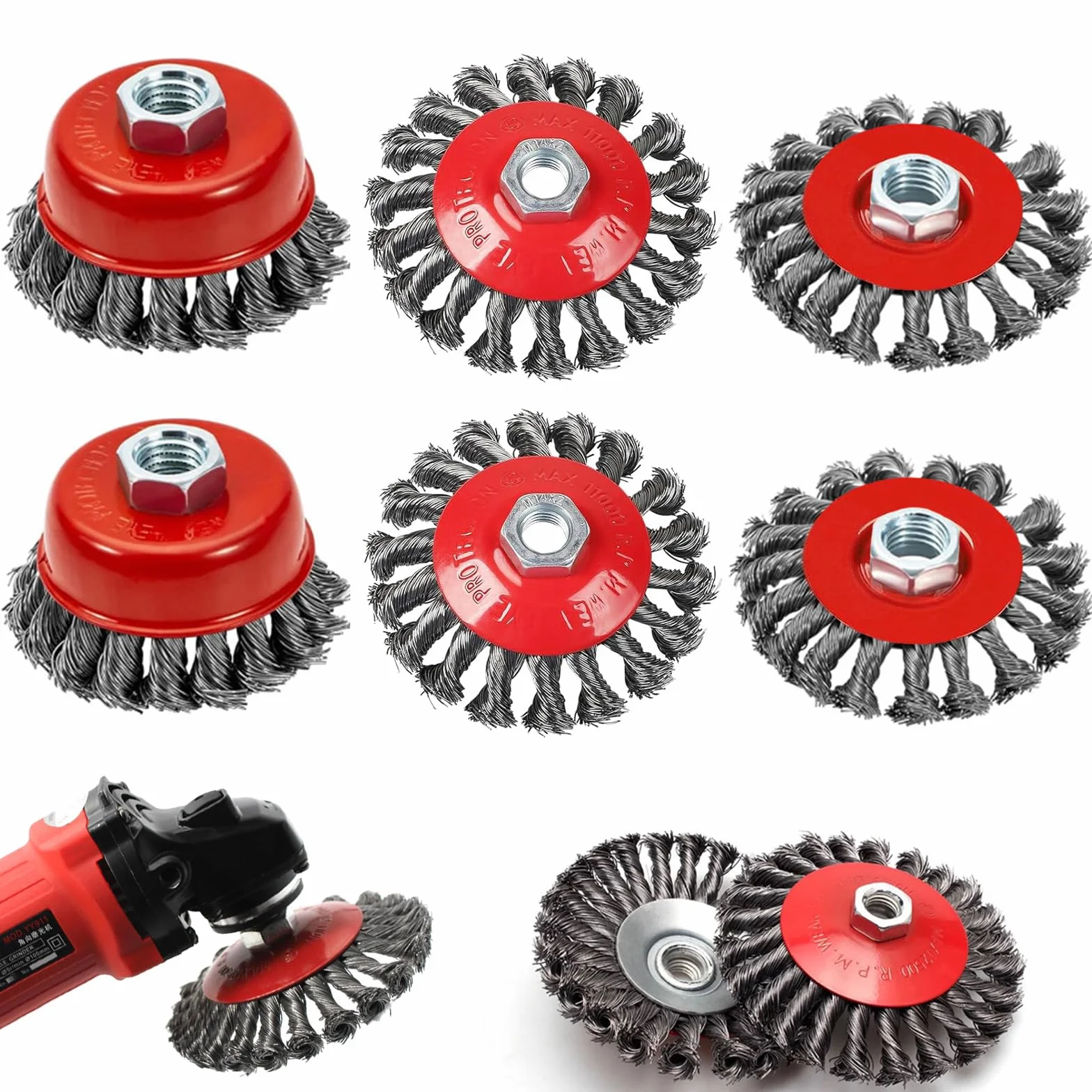 6 sztuk szczotki drucianej, szlifierka kątowa, 75 mm/100 mm, szczotka stalowa Flex Set M14, szczotka garnkowa, szlifierka kątowa, szlifierka kątowa, akcesoria do szlifowania, usuwania rdzy i