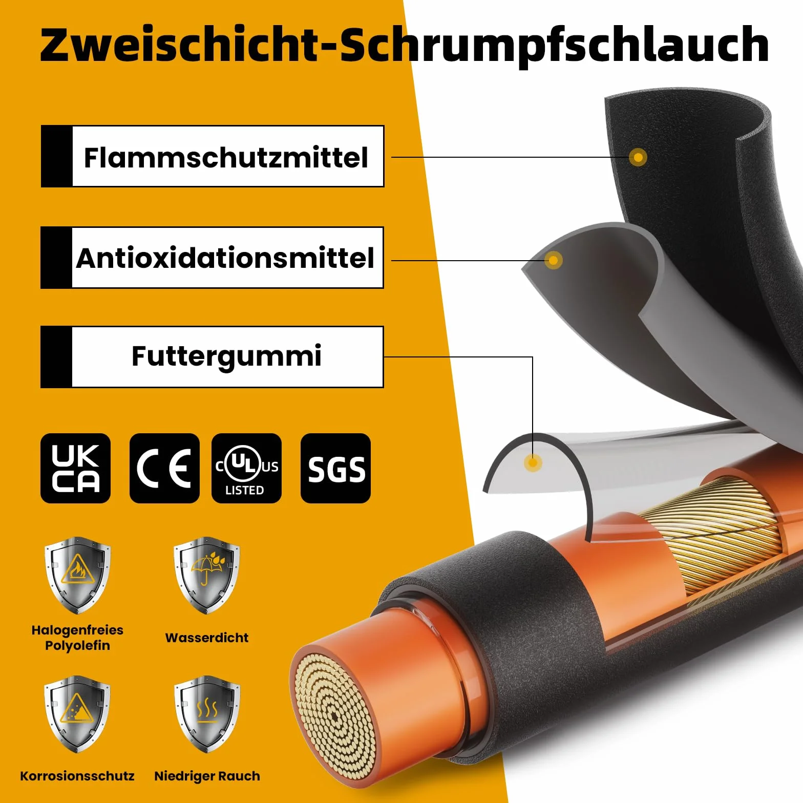 Fosdaling Zestaw węży termokurczliwych, 90 mm, ekstra długie węże termokurczliwe 4:1, wodoodporne, z klejem, asortyment Heat Shrink Tube (7 rozmiarów, czarne)