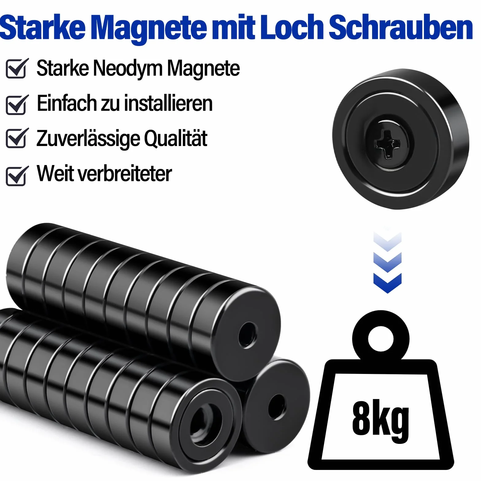 Magnesy neodymowe 16x5 mm siła 8 kg z otworem i kapsułką 10 sztuk