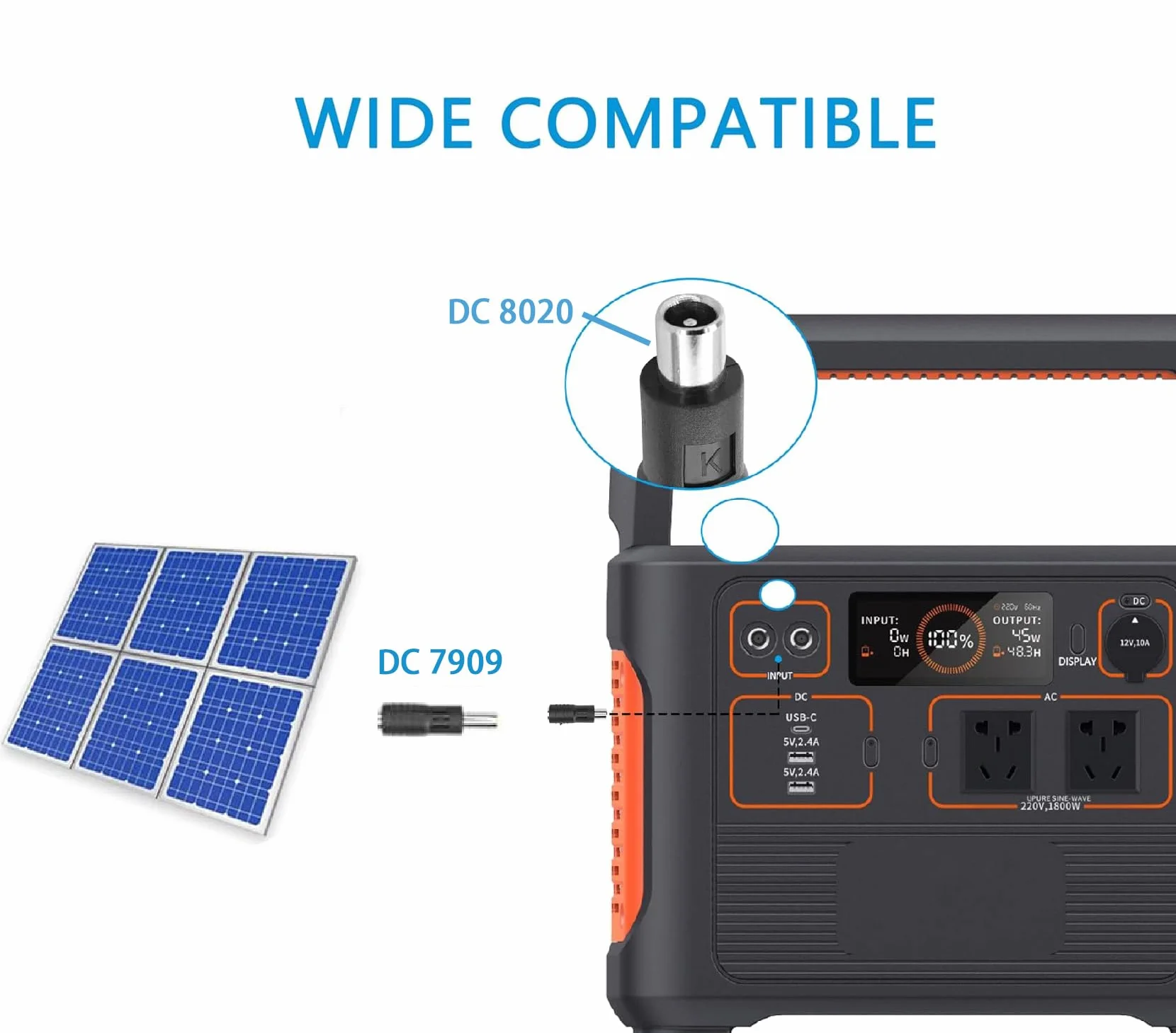 YAODHAOD DC8 mm wtyczka 2 szt., DC7909 męski na DC8020 żeński i DC7909 męski adapter do panelu słonecznego RV przenośna elektrownia kompatybilna z serią Jackery Explorer