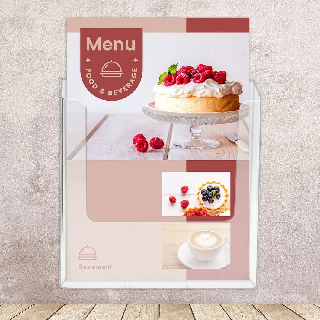EUROPEL Uchwyt na broszurę A5, przezroczysty akryl, mocowanie ścienne, dozownik, stojak, ulotka, menu, prospektus, restauracja, hotel, biuro, sklep