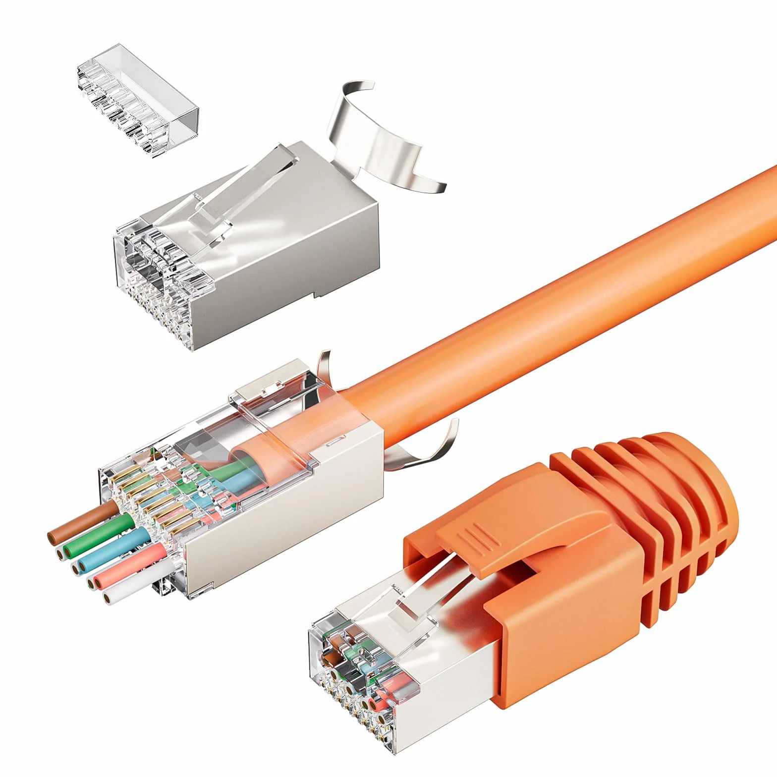 FGB 10Gbps Wtyczka RJ45 CAT 7 CAT 6A, zestaw 10 sztuk wtyczek sieciowych, przelotowa i ekranowana, złocony 50μ, wtyk Lan do kabla instalacyjnego AWG23 POE