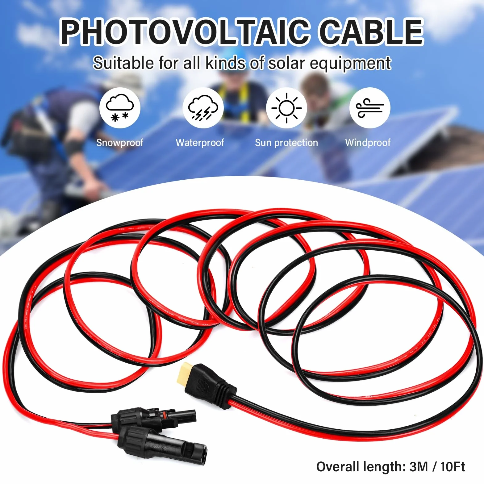 Kabel do ładowania solarnego XT60, przedłużacz 300 cm, kabel solarny, przedłużacz, kabel do paneli słonecznych, z wtyczką solarną i gniazdem solarnym, do generatorów solarnych, panelu baterii
