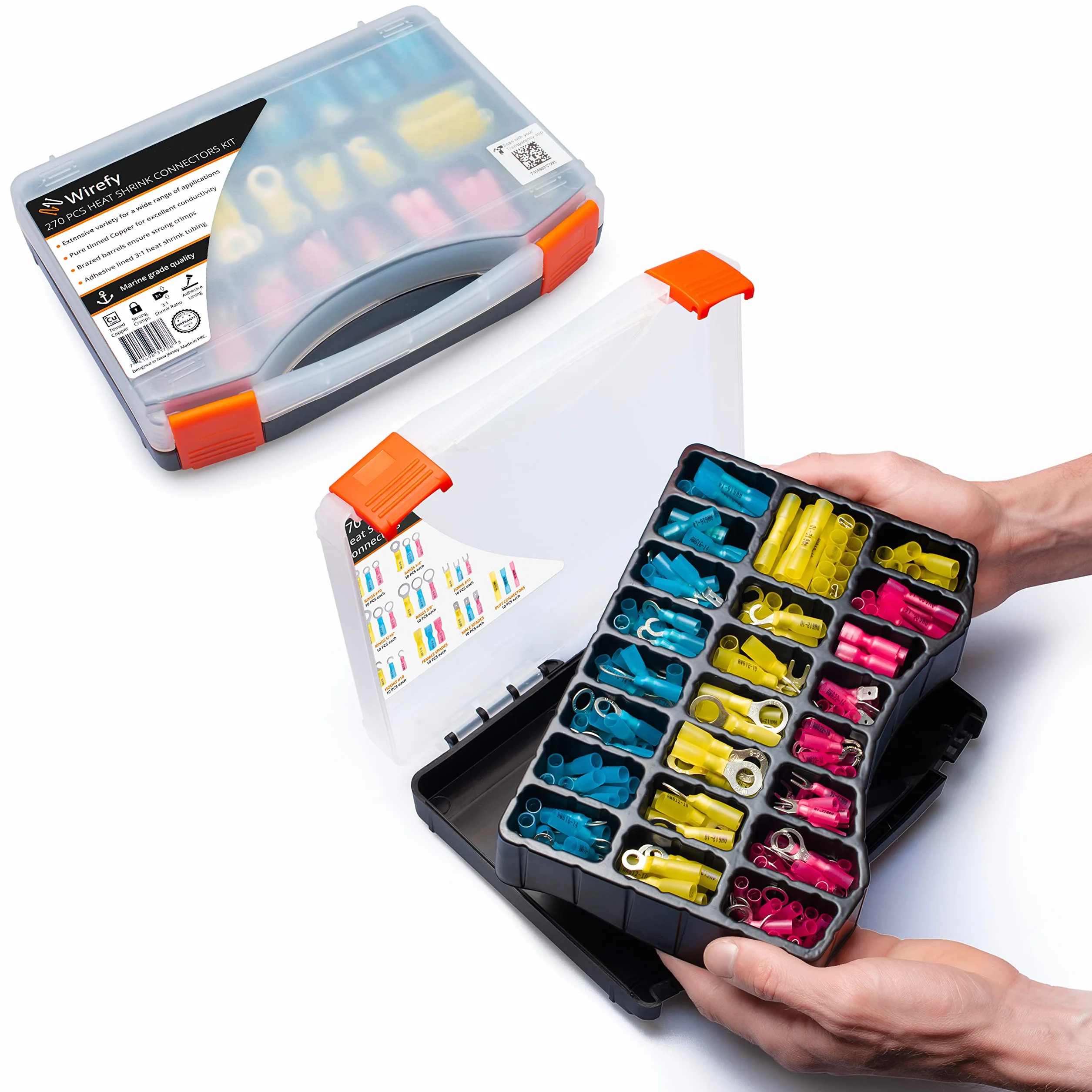 Wirefy Heat Shrink Wire Connectors Kit - Marine Grade Electrical Connectors - Automotive Butt Connectors - Insulated Ring, Spade, Fork, Hook Crimp Terminals - 22-10 Gauge - 270 PCS
