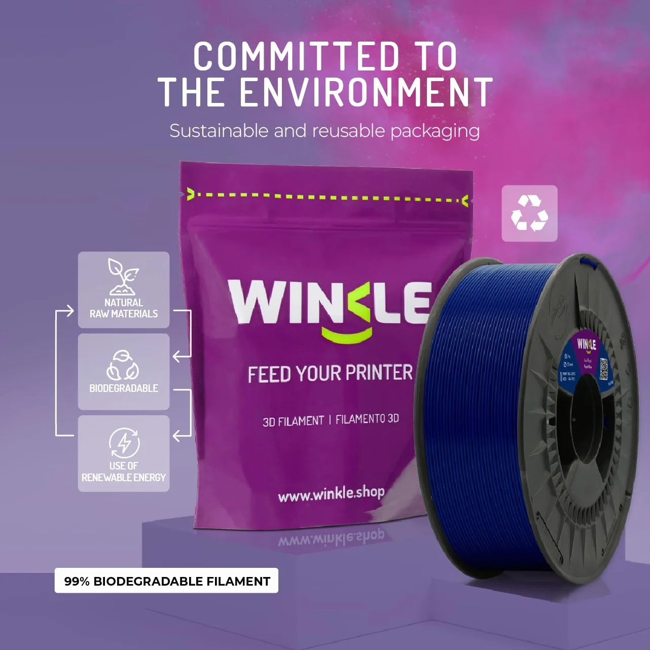 WINKLE Filament PLA HD Royal Blue 1,75 mm 300 g do Drukarki 3D