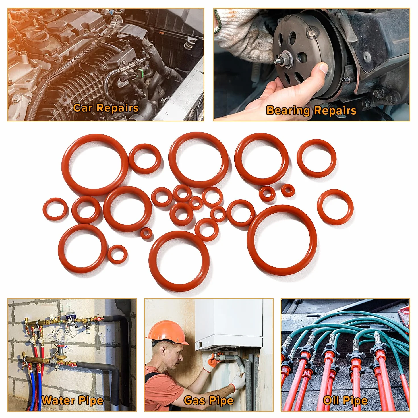 600 Sztuk 24 Rozmiarów Zestaw Uszczelek O-Ring, Zestaw Asortymentu Uszczelek O-Ring z Silikon z Dwugłowy Haków i Wytrychów, do Automatycznej Szybkiej Naprawy, Czerwony