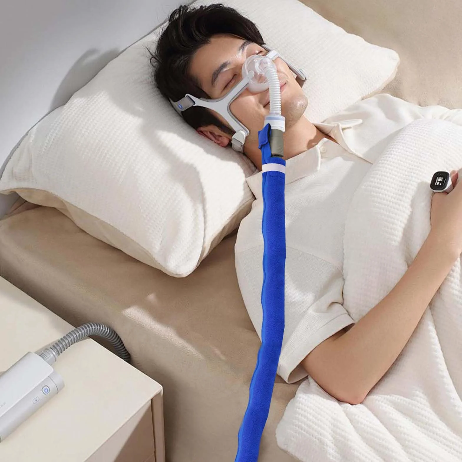 CPAP osłona węża, długość 1,8 m, izolująca i ochronna osłona węża, ochrona przed kondensacją, pyłoszczelna, zamek błyskawiczny, wielokrotnego użytku (niebieska)