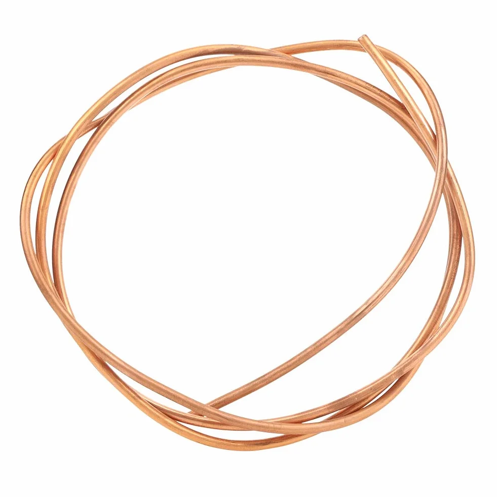 Miedziana rura C1100 T2, średnica zewnętrzna 6 mm, średnica wewnętrzna 5 mm, grubość ściany 0,5 mm, miękka cewka miedziana rurka, długość 2 m, do lodówki,