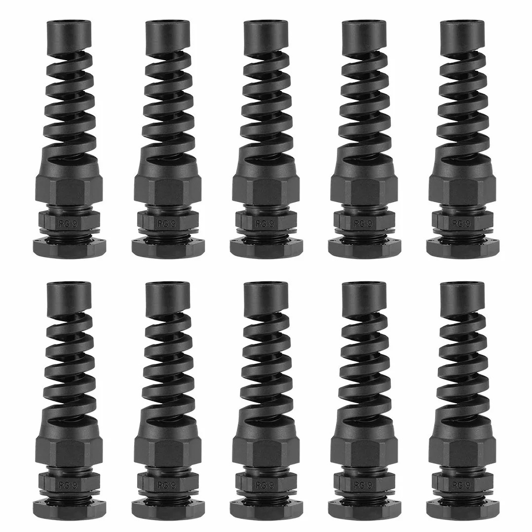 Sourcing map Dławnica kablowa PG9 Nakrętka zabezpieczająca 4-8 mm Nylonowa Czarna 10 szt.