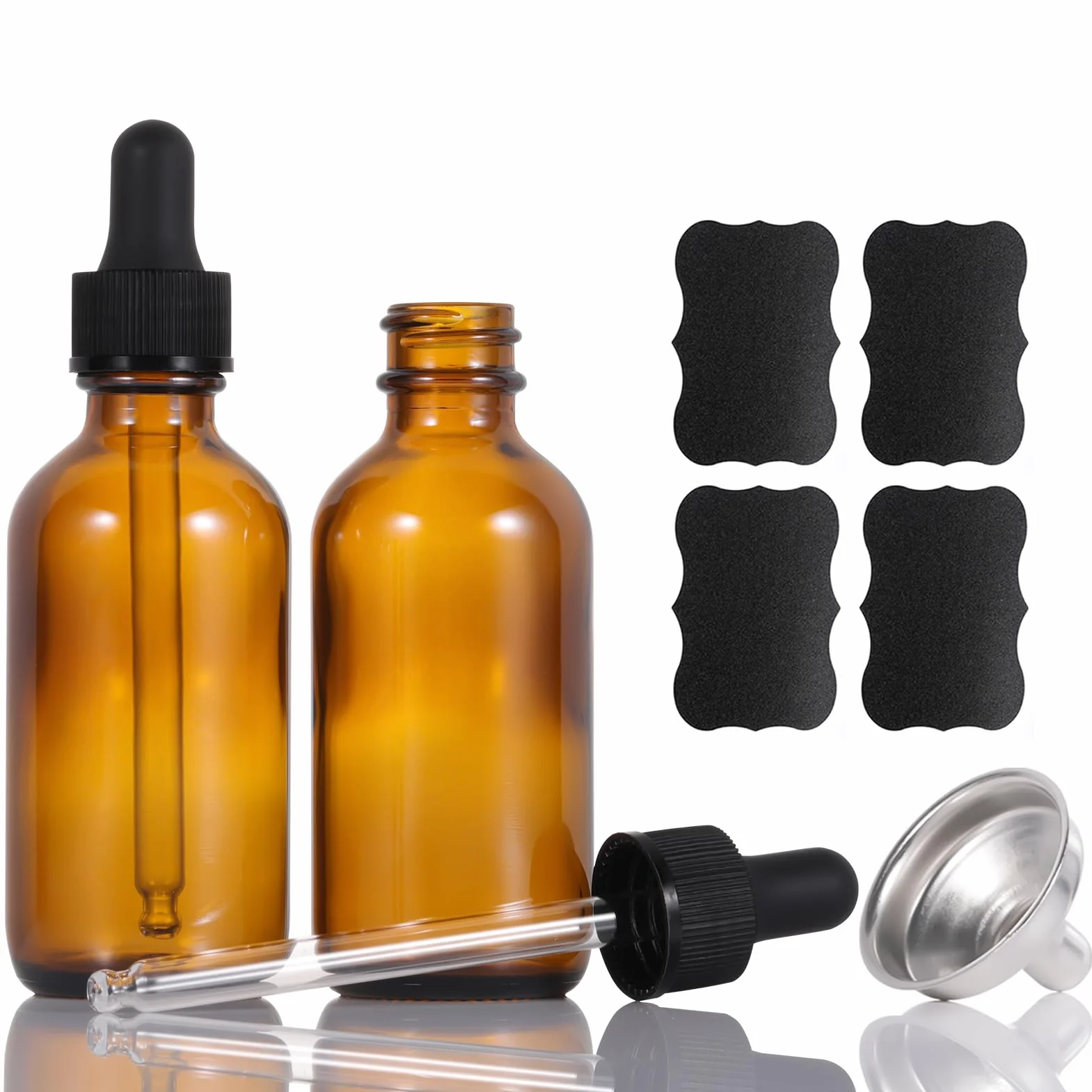 Bursztynowe szklane butelki 60 ml z pipetą i lejkiem ze stali nierdzewnej do olejków eterycznych