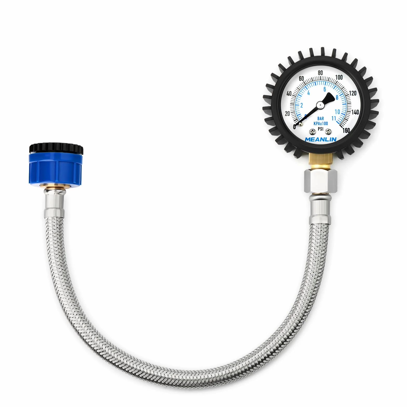 MEANLIN MEASURE 0 ~ 11Bar Manometr ciśnienia wody 2" DIAL ze stali nierdzewnej z wężem plecionym 1/2" FBSP i pierścieniem uszczelniającym do domu, ogrodu Test ciśnienia wody