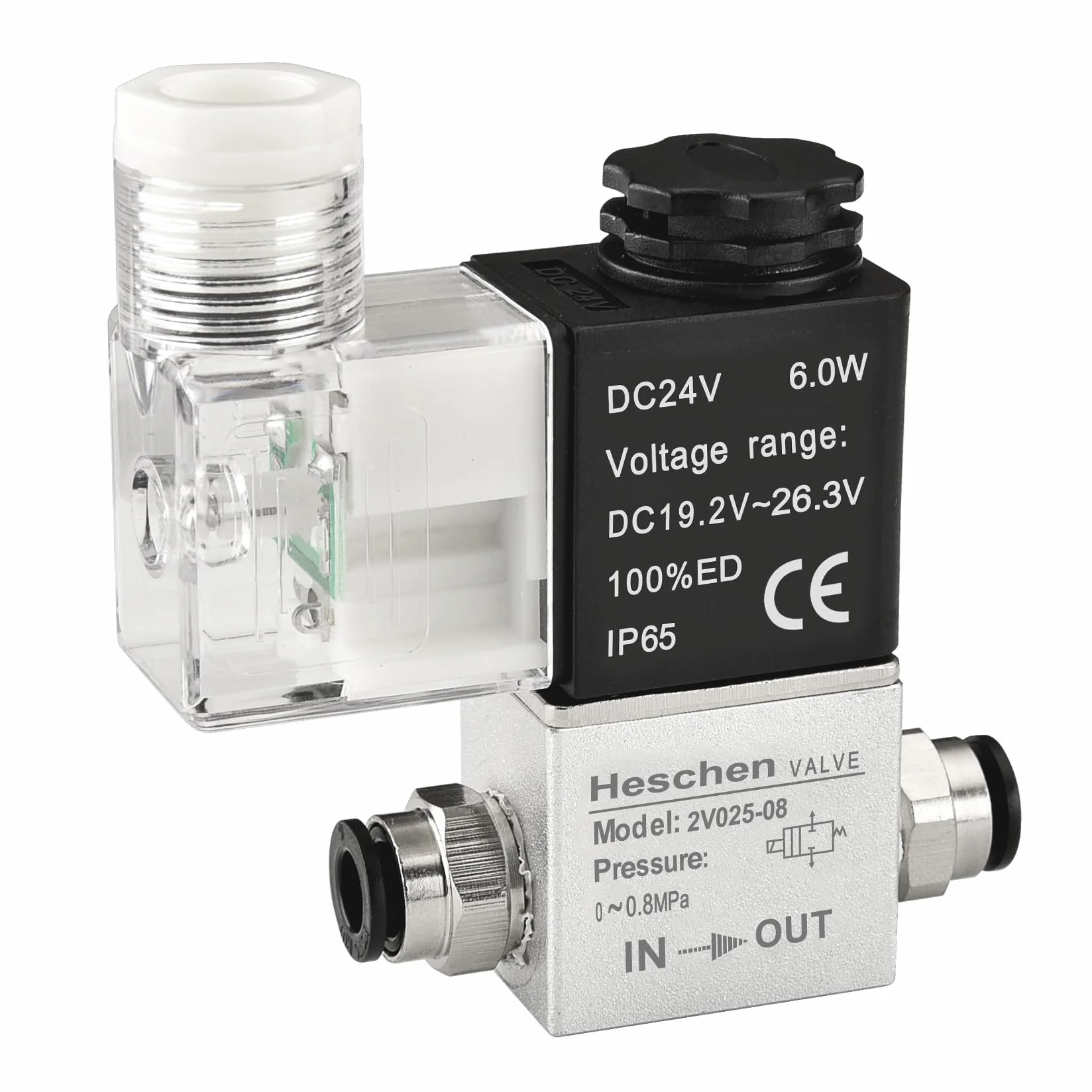 Heschen Elektryczny zawór elektromagnetyczny 2V025-08 24VDC PT1/4 2/2 way Normally Closed CE IP65