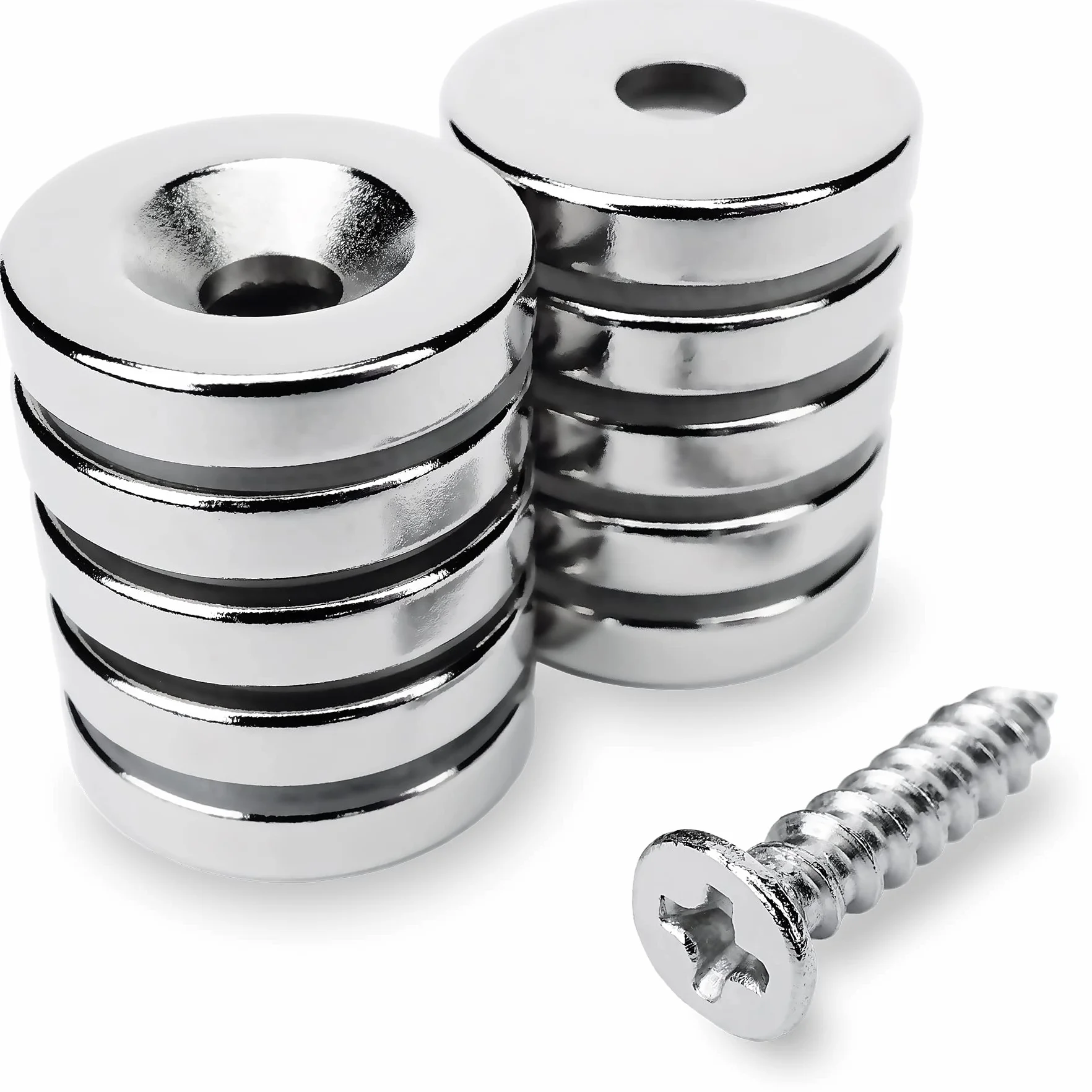 Sensei 10 sztuk Magnes neodymowy pierścieniowy 15x3 mm z otworem na wkręt, 2,4 kg udźwigu + 10 wkrętów w zestawie