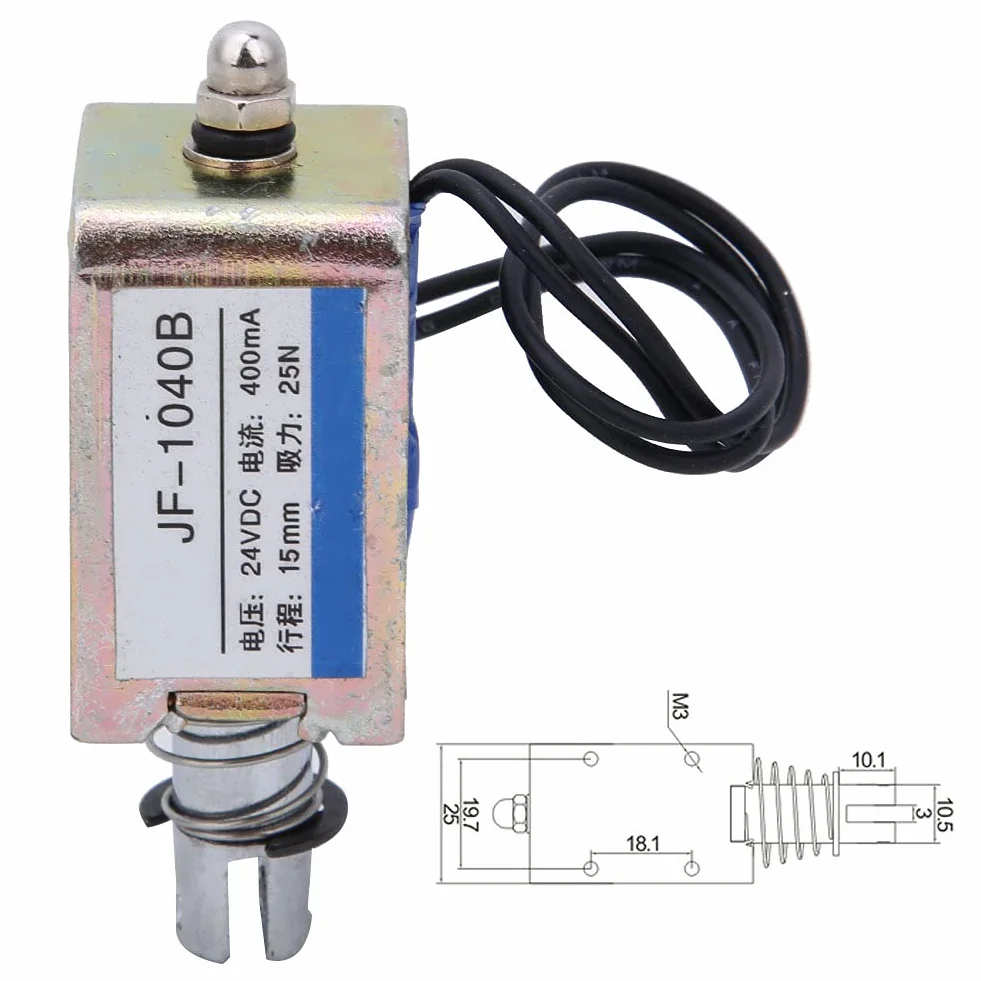 Elektromagnes push-pull 15mm 25N 24V JF-1040B antyutleniający do automatów sprzedających
