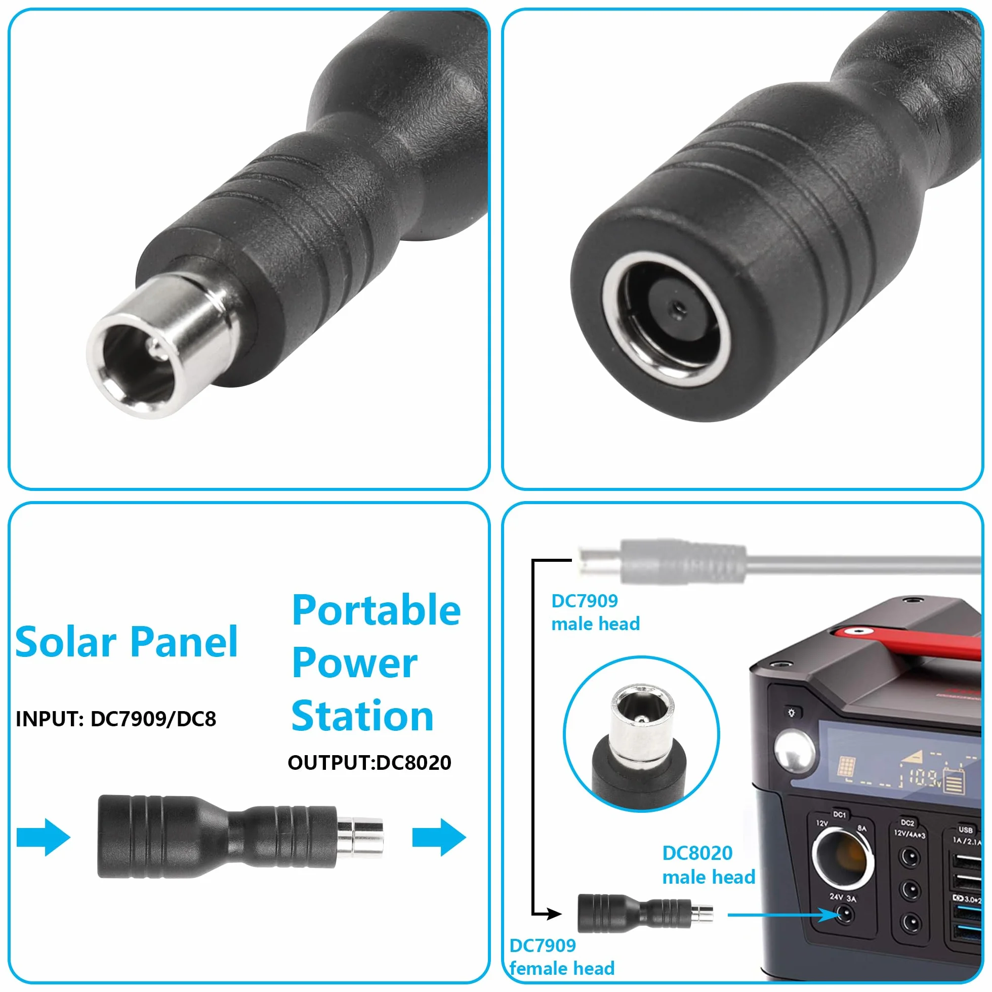 SinLoon Adapter DC7909 na DC8020, żeński na męski, 200 W, do Solar Power Station Explorer 1500, 2 szt.