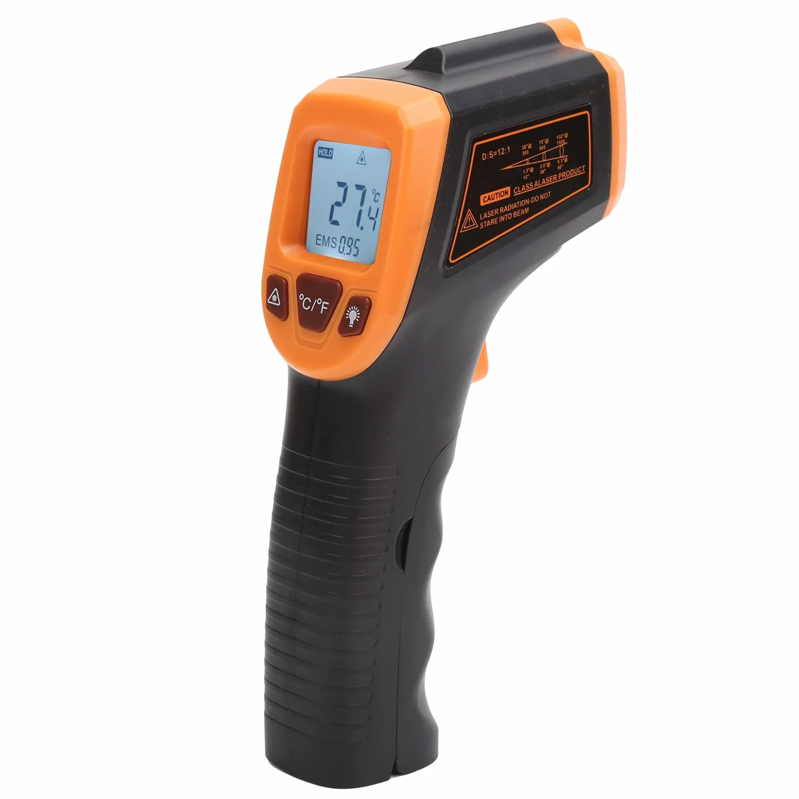 Termometr na podczerwień, -50 ℃ do 600 ℃ Bezkontaktowy Cyfrowy Pistolet do Pomiaru Temperatury z Wyświetlaczem LCD,Pistolet z Termometrem na podczerwień do Gotowania,Pieca do Pizzy (Pomarańczowy)