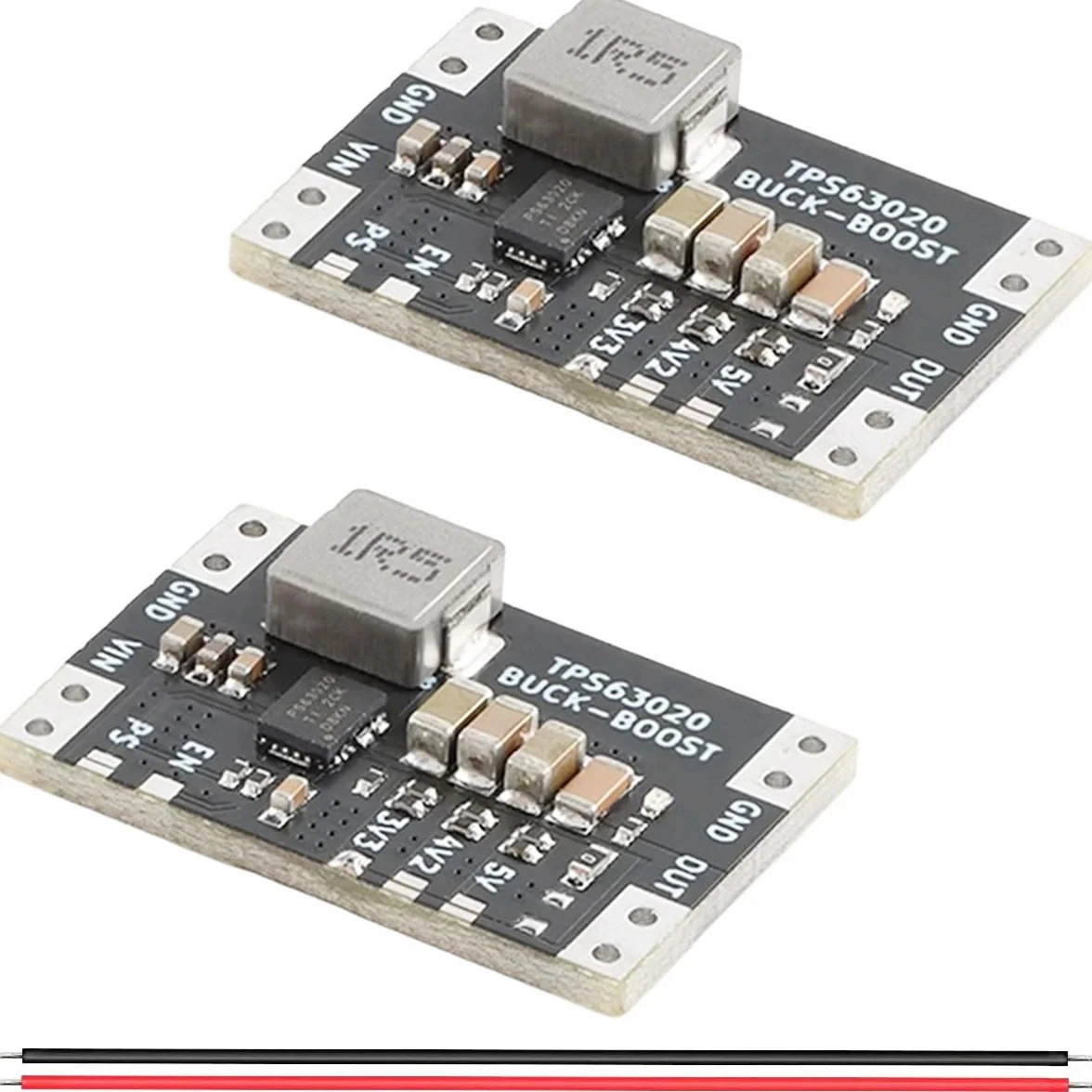2 sztuki Xl63020 3,3 V DC DC Napięcie Boost Buck Converter Power Moduł Lithium Battery Usb Tps63020 Mcu Power Voltage Stabilization Moduł Low Ripple z kablem 26awg czerwony i czarny