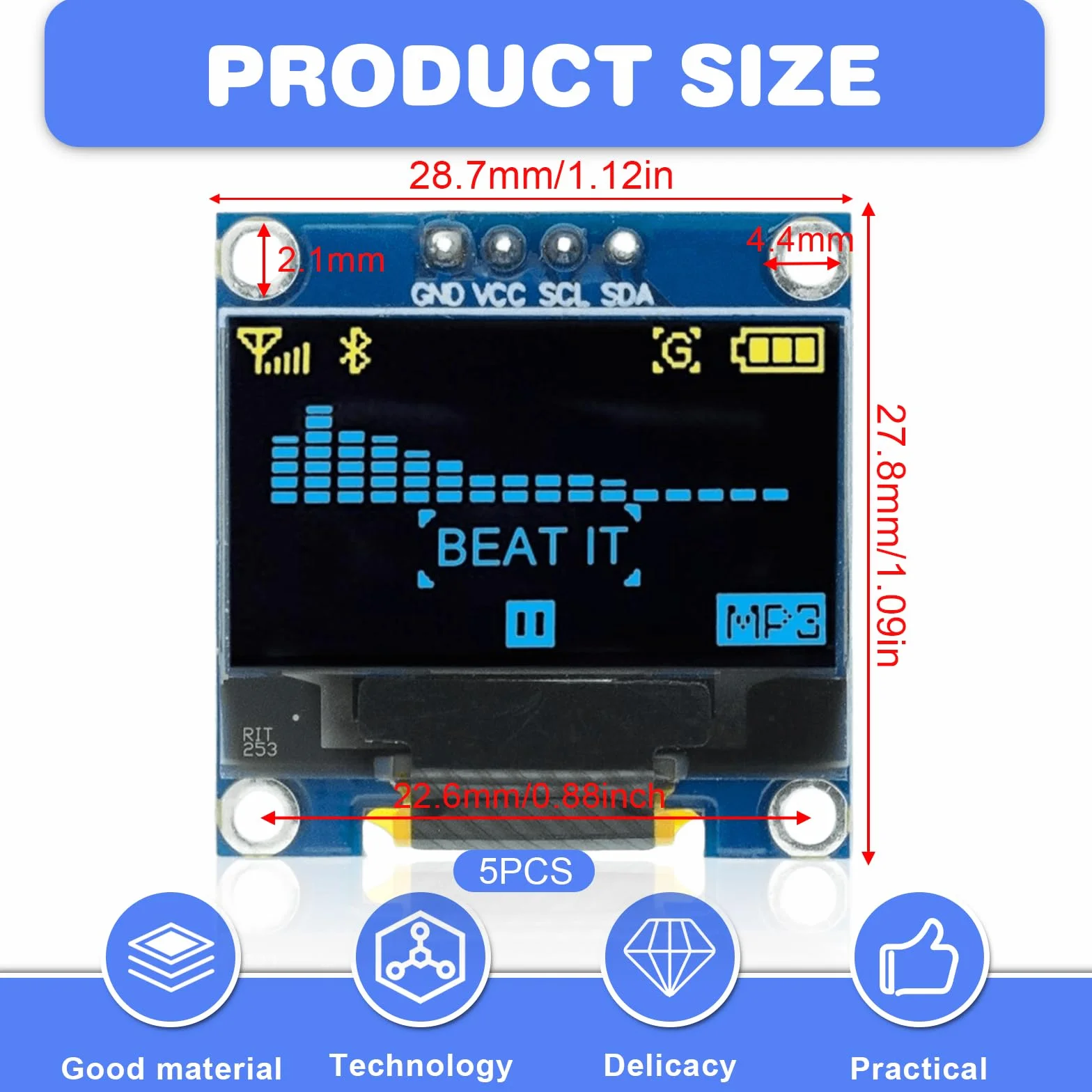 5 sztuk wyświetlacza OLED, wyświetlacz OLED o przekątnej 0,96", wyświetlacz OLED 128 x 64 pikseli, wyświetlacz OLED, serial, samoświecąca płyta wyświetlacza, wyświetlacz OLED IIC, panel wyświetlacza
