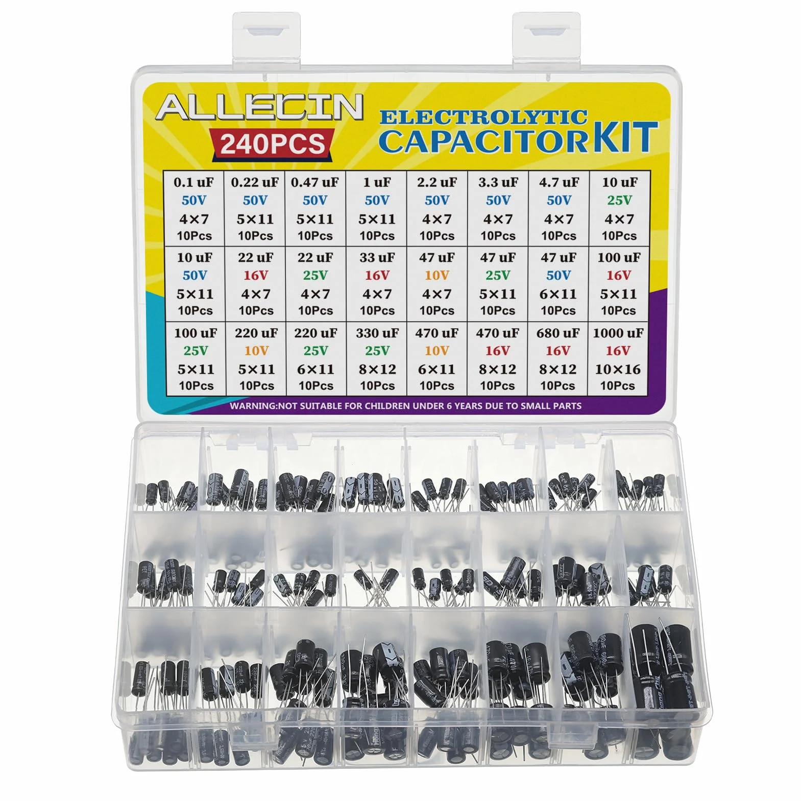 24 Wartości Elektrolitycznych Kondensatorów Kondensator Zestaw Electrolytic Capacitor Kit From 0.1uF to 1000uF 10V 16V 25V 50V Aluminiowych Kondensatory Set