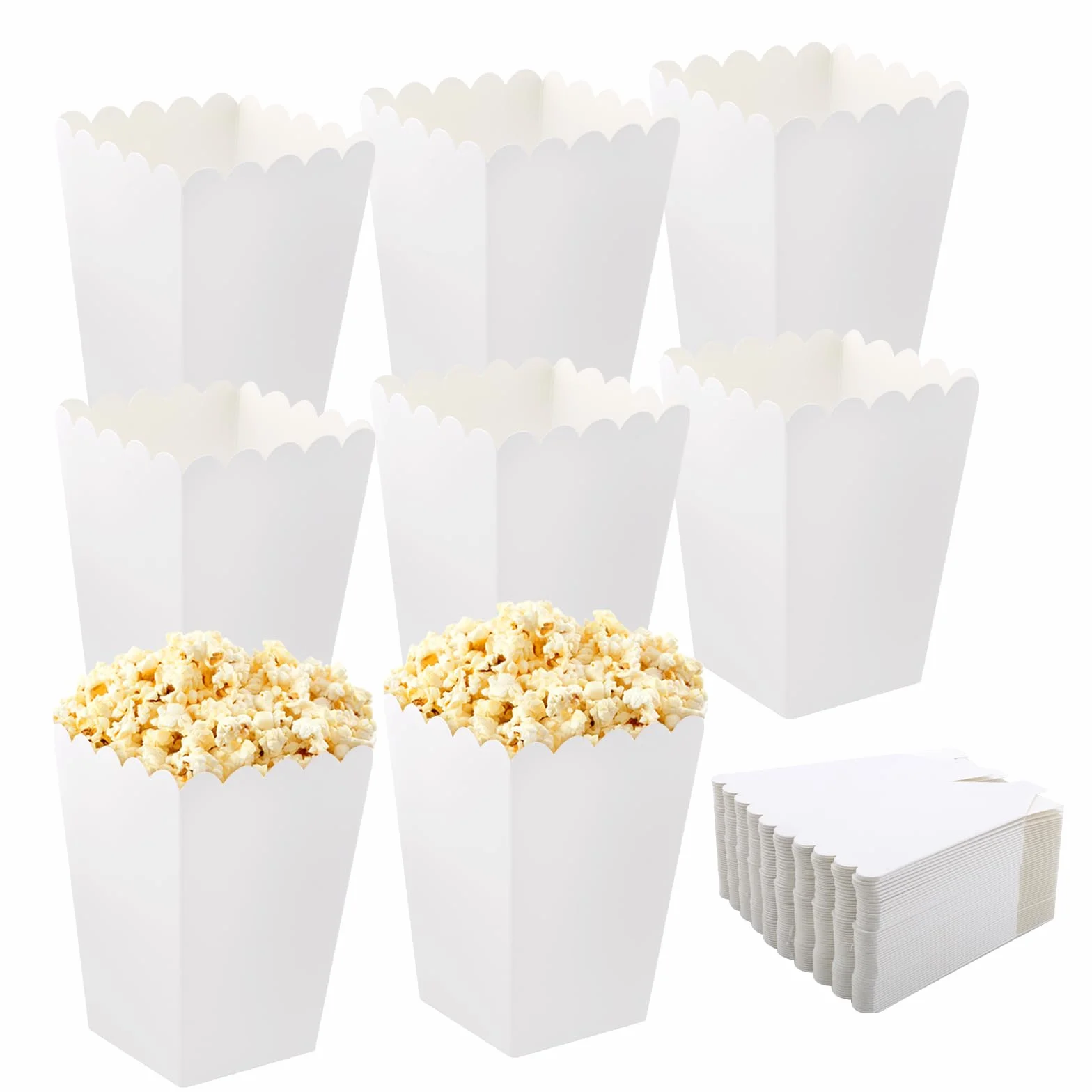 HENGBIRD 50 sztuk torby na popcorn, papierowe pojemniki na słodycze, pudełka na popcorn, kartonowe torby na popcorn mini pudełka na pikniki filmowe preferencje ślubne (biały)
