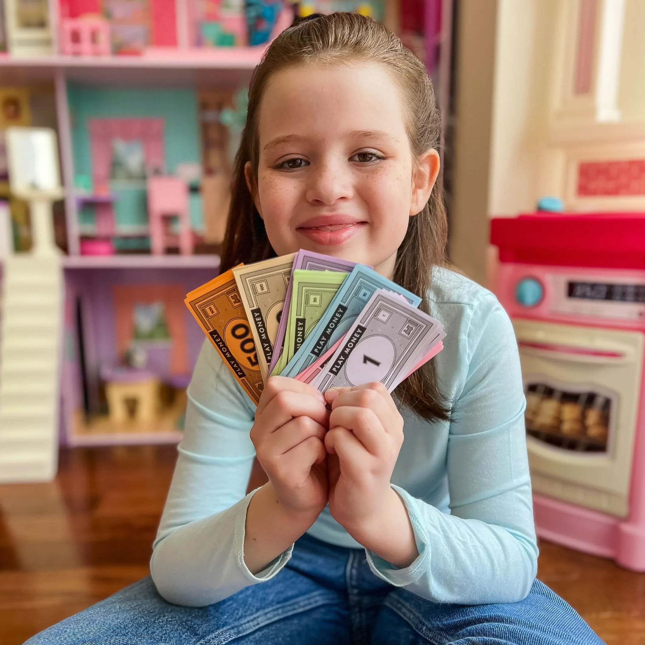 Fikcyjne pieniądze Opoly-520 sztuk fałszywych pieniędzy do gier planszowych-65 każdego banknotu w 8 nominałach– 1, 5, 10, 20, 50, 100, 500, & 1000 zł - Bilety na kasjer gier symulacyjnych
