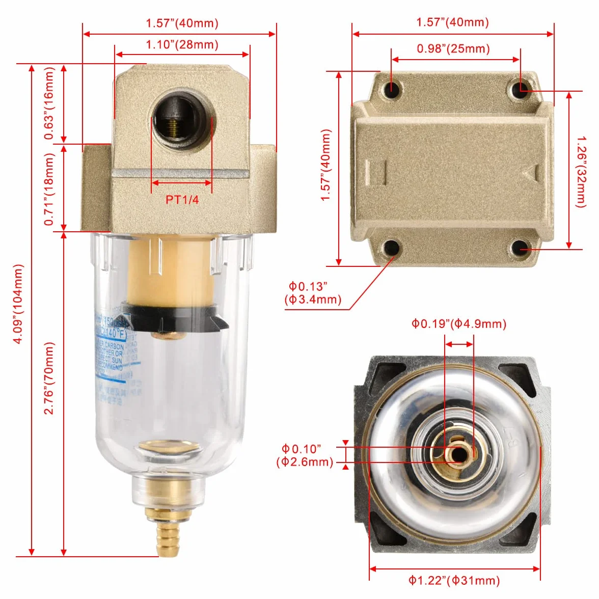 Heschen Część pneumatyczna regulator ciśnienia sprężarki AF2000-02 PT1/4 750 l/min 40 um