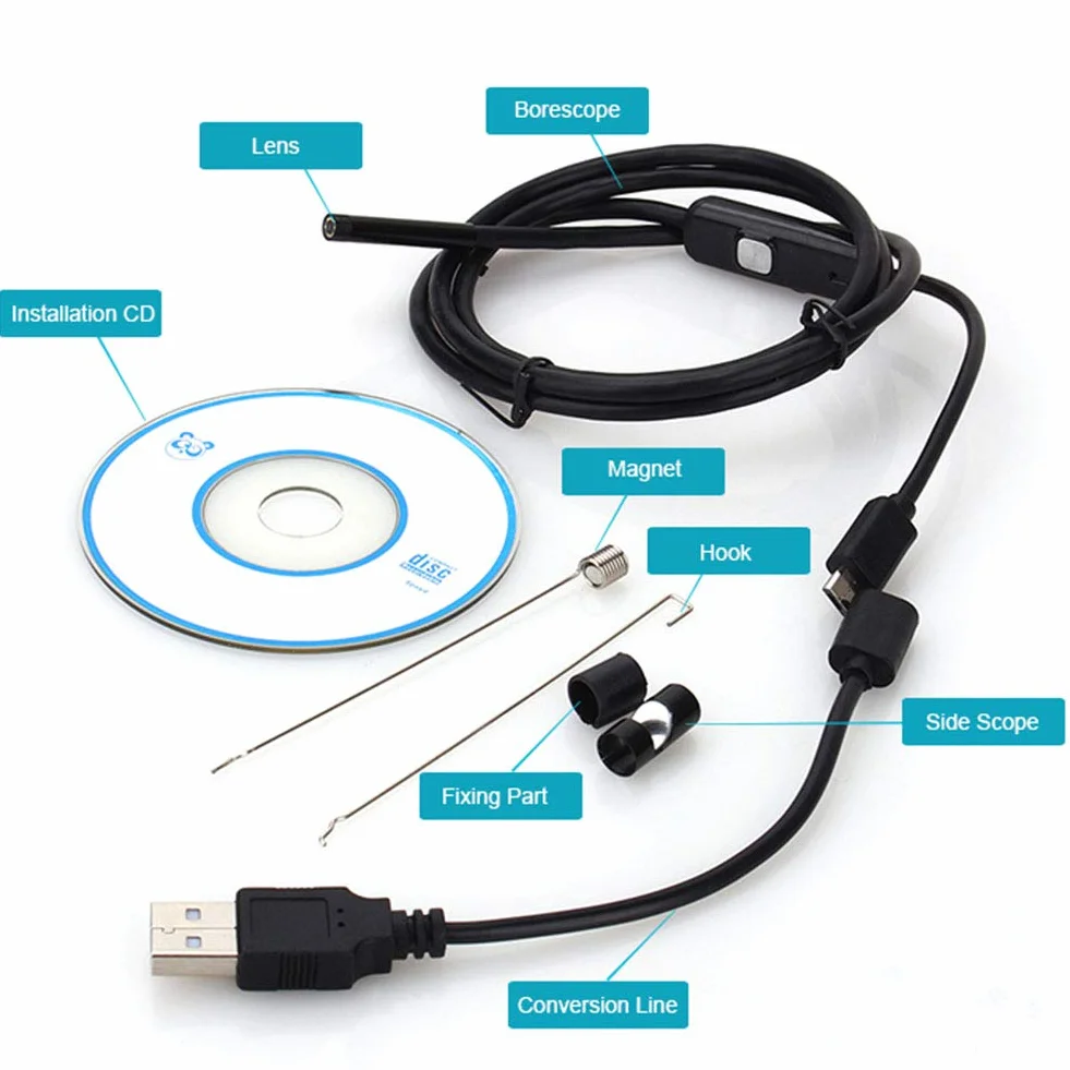Endoskop 7 mm 2 m wodoszczelny 6 LED Android mini USB endoskop