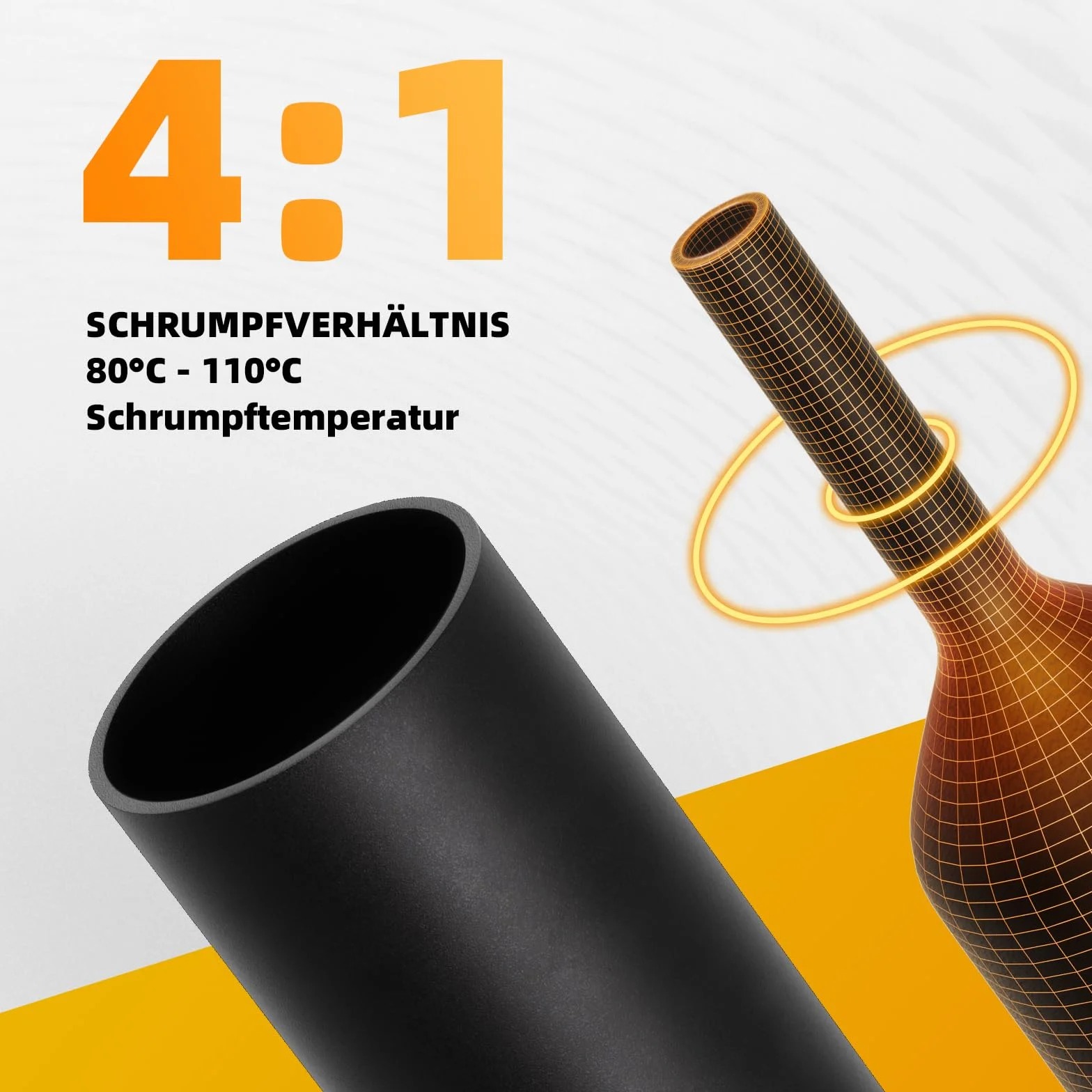 Fosdaling Zestaw węży termokurczliwych, 90 mm, ekstra długie węże termokurczliwe 4:1, wodoodporne, z klejem, asortyment Heat Shrink Tube (7 rozmiarów, czarne)