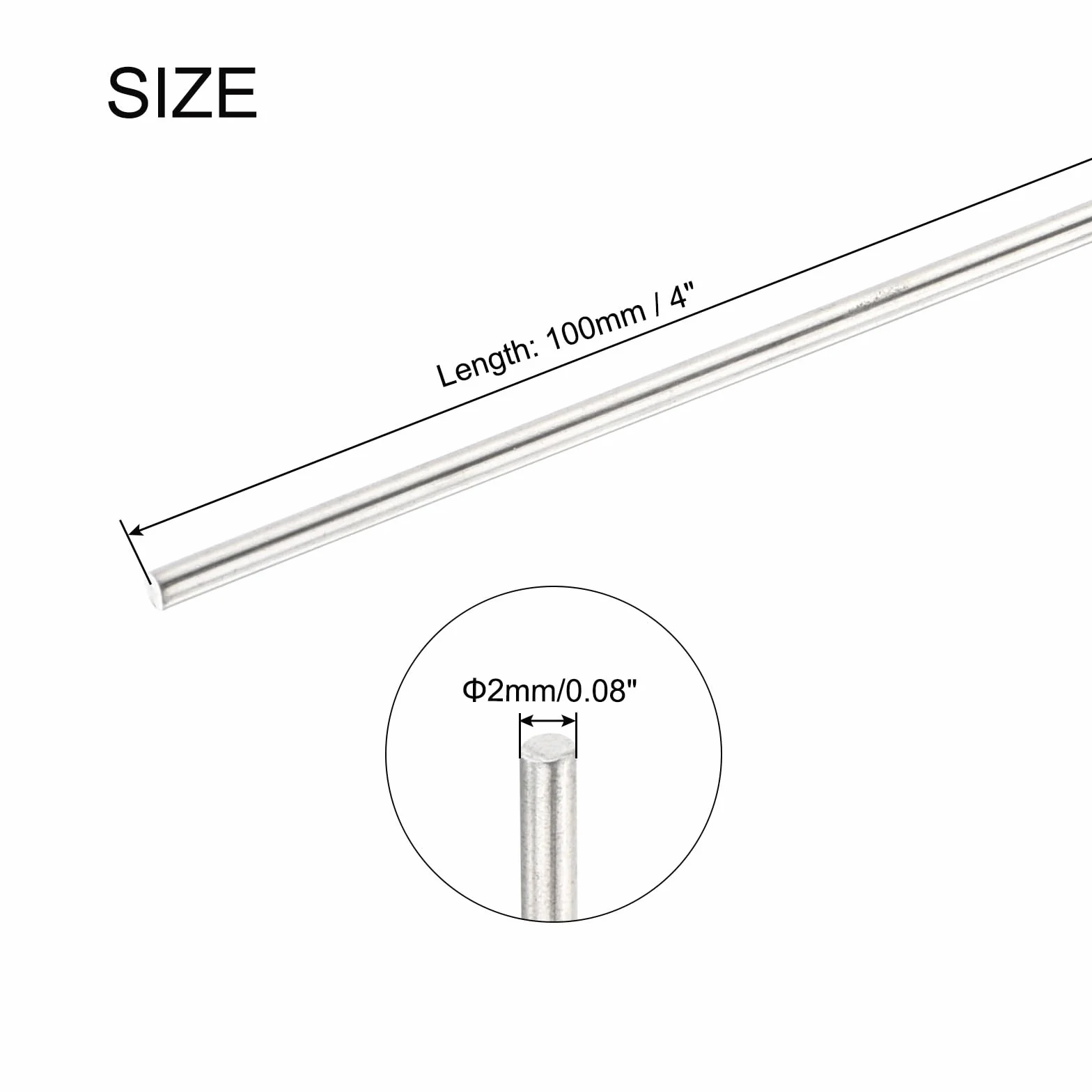 QUARKZMAN 2 mm x 100 mm pręt okrągły ze stali nierdzewnej, metalowy pręt z litego wału, drążek tokarski do samodzielnego wykonania, projektów rękodzielniczych, modeli samochodów, helikopterów,