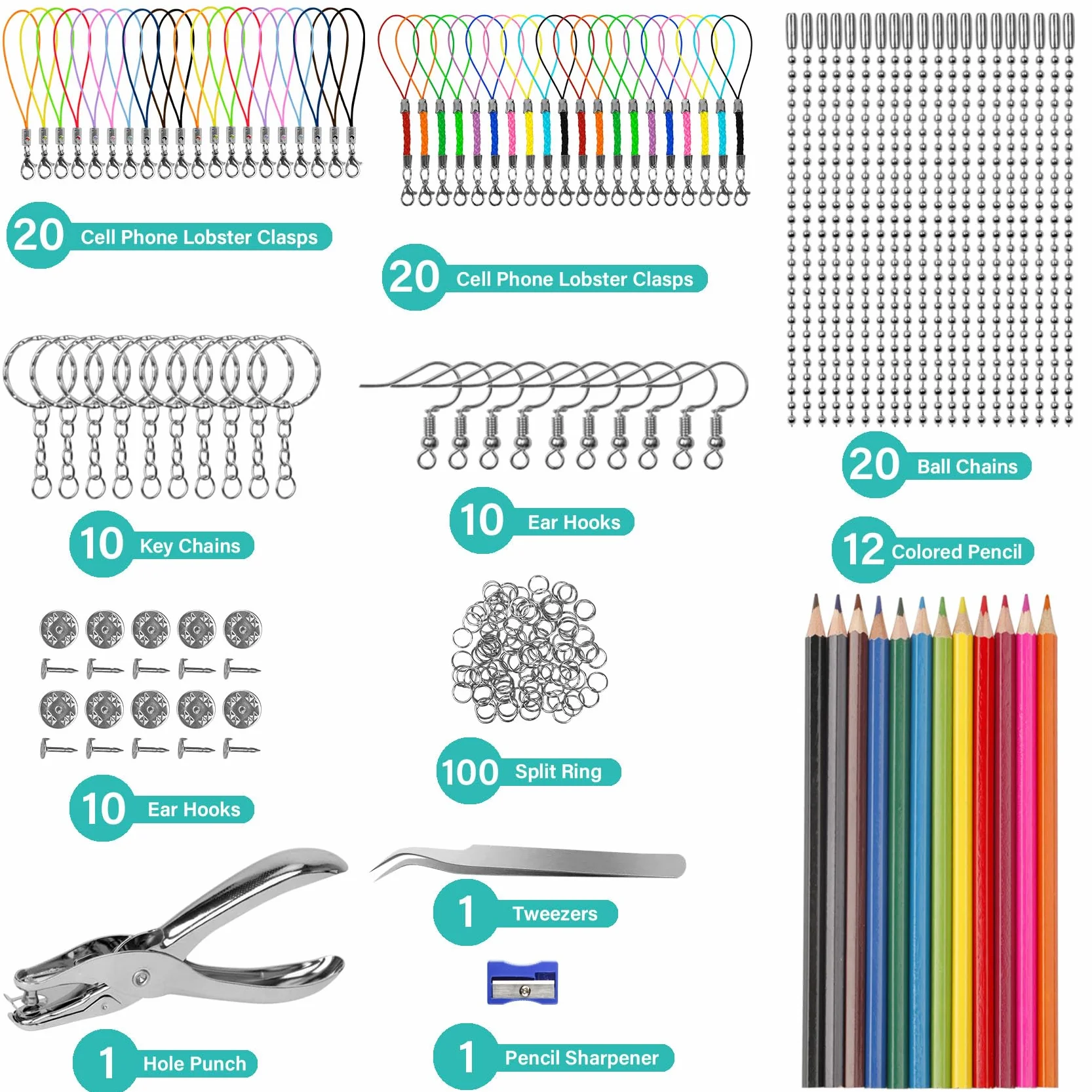 WECUTE folia termokurczliwa, zestawy DIY folia termokurczliwa, w tym zestaw folii termokurczliwej A4, brelok, klamra, ołówek, dziurkacz, do rękodzieła dla dzieci