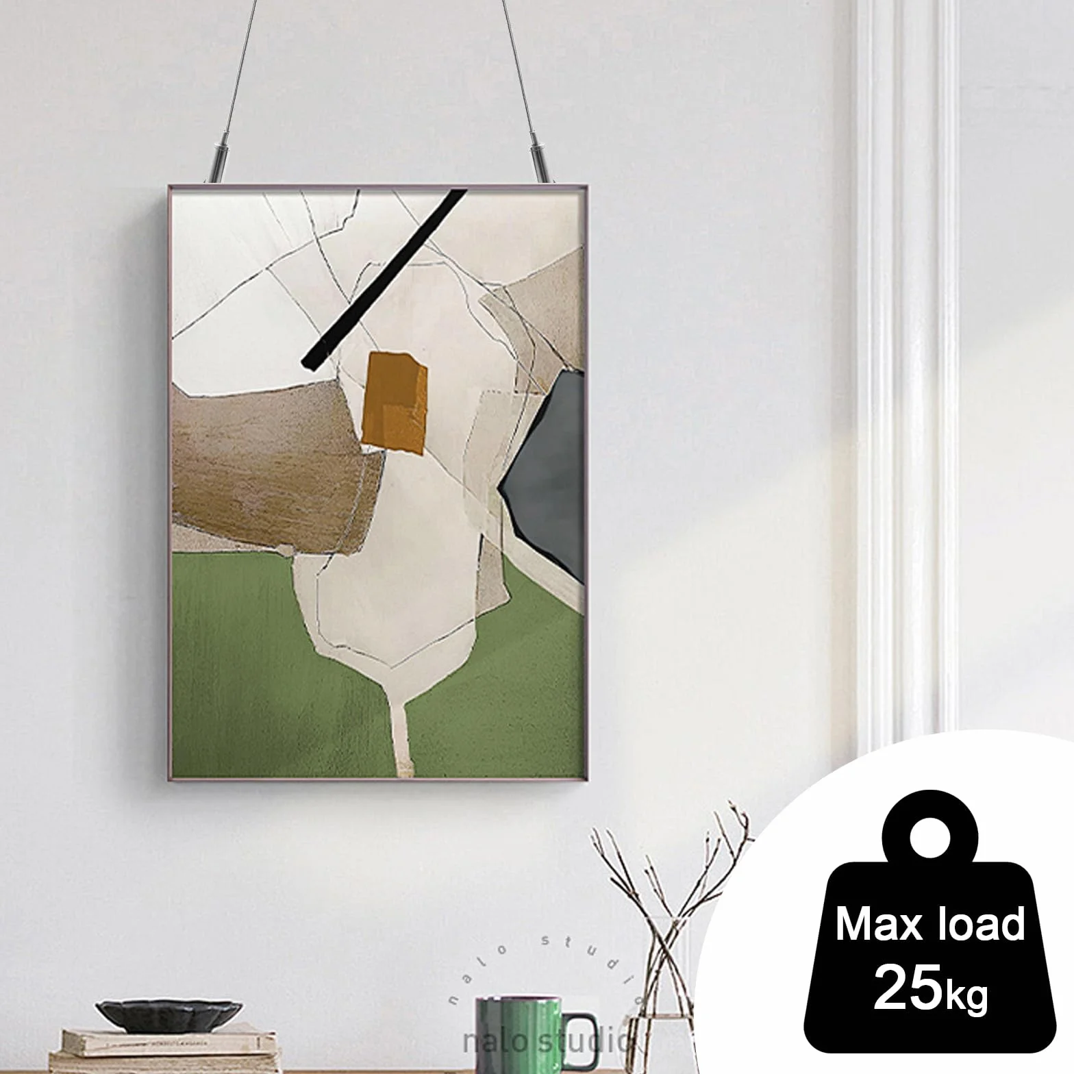 Lina stalowa 1.5mm - Regulowane zawiesie z oczkami i hakami - 2 m x 1,5 mm stal nierdzewna - do wieszania luster, obrazów, lamp i dzieł sztuki - udźwig do 25 kg