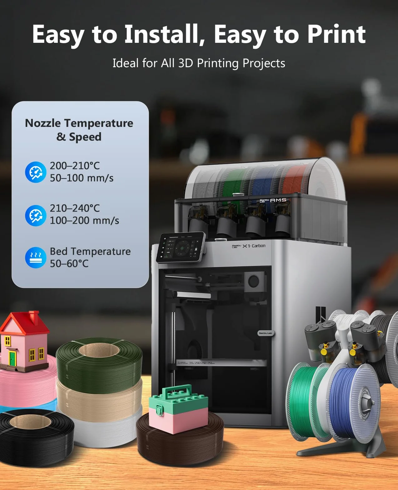 JAYO Filament PLA Refill 1,75 mm, zwiększona wytrzymałość, materiały do druku 3D, dokładność wymiarowa +/- 0,02 mm, Neatly Wound, 1,1 kg (+ 100 g dodatku), farba do drewna