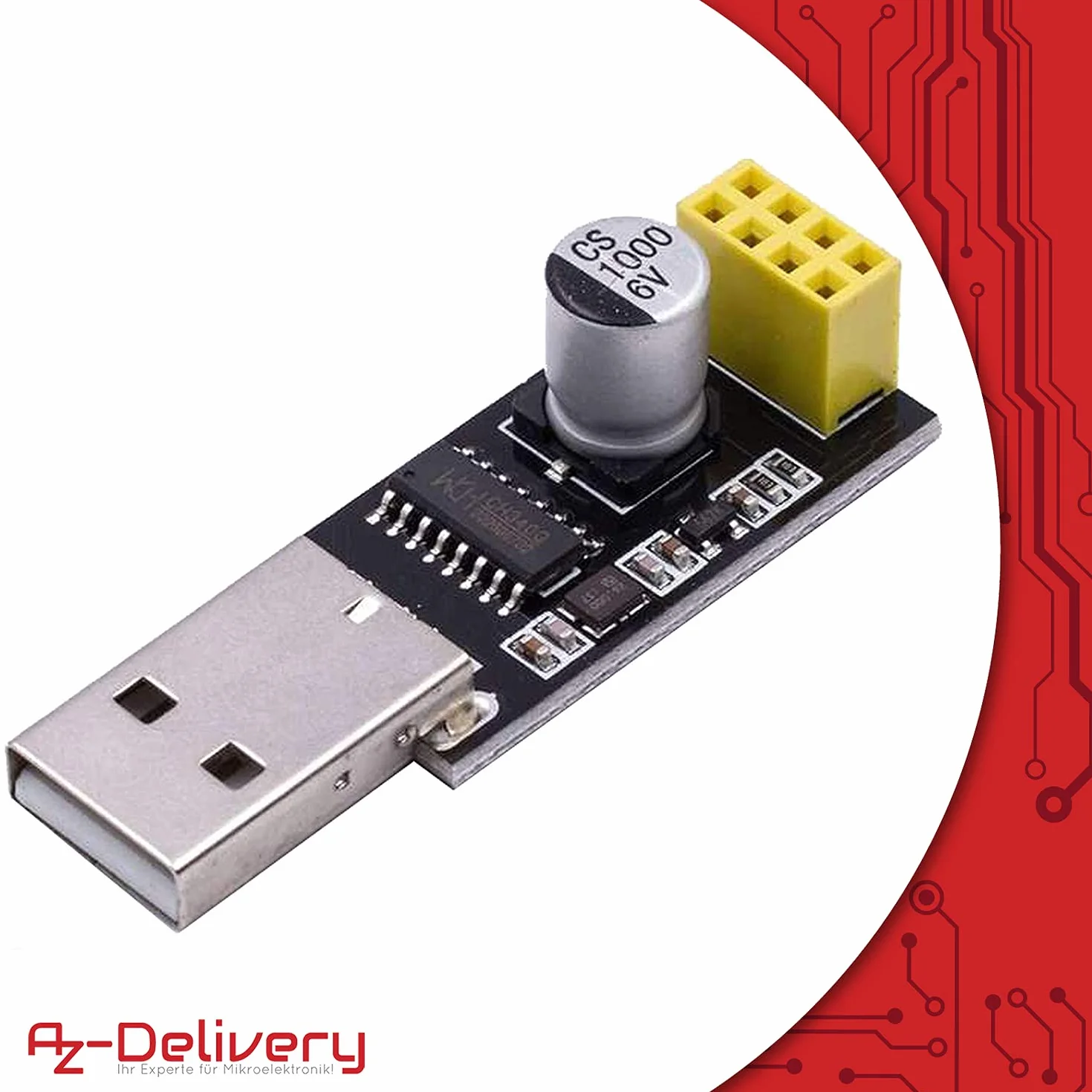 AZDelivery ESP8266 ESP-01S moduł WiFi z adapterem USB kompatybilny z Arduino