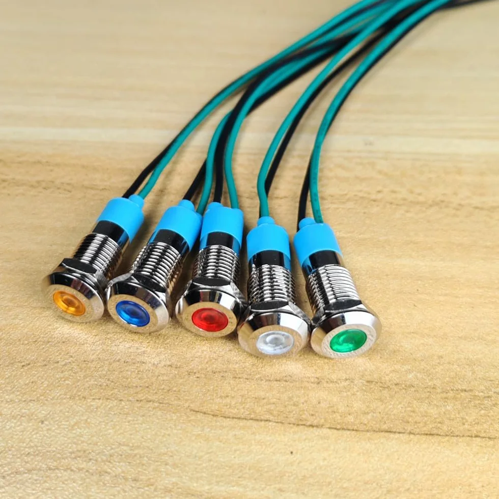 Gebildet 5 Sztuk 8mm 3V-4.5V-5V-6V-7.5V-9Vdc Oszczędność Energii Led Metalowy Wskaźnik Świetlny Wodoodporna Lampka Sygnalizacyjna Z Przewodem (Czerwony/Pomarańczowy/Niebieski/Zielony/Biały)