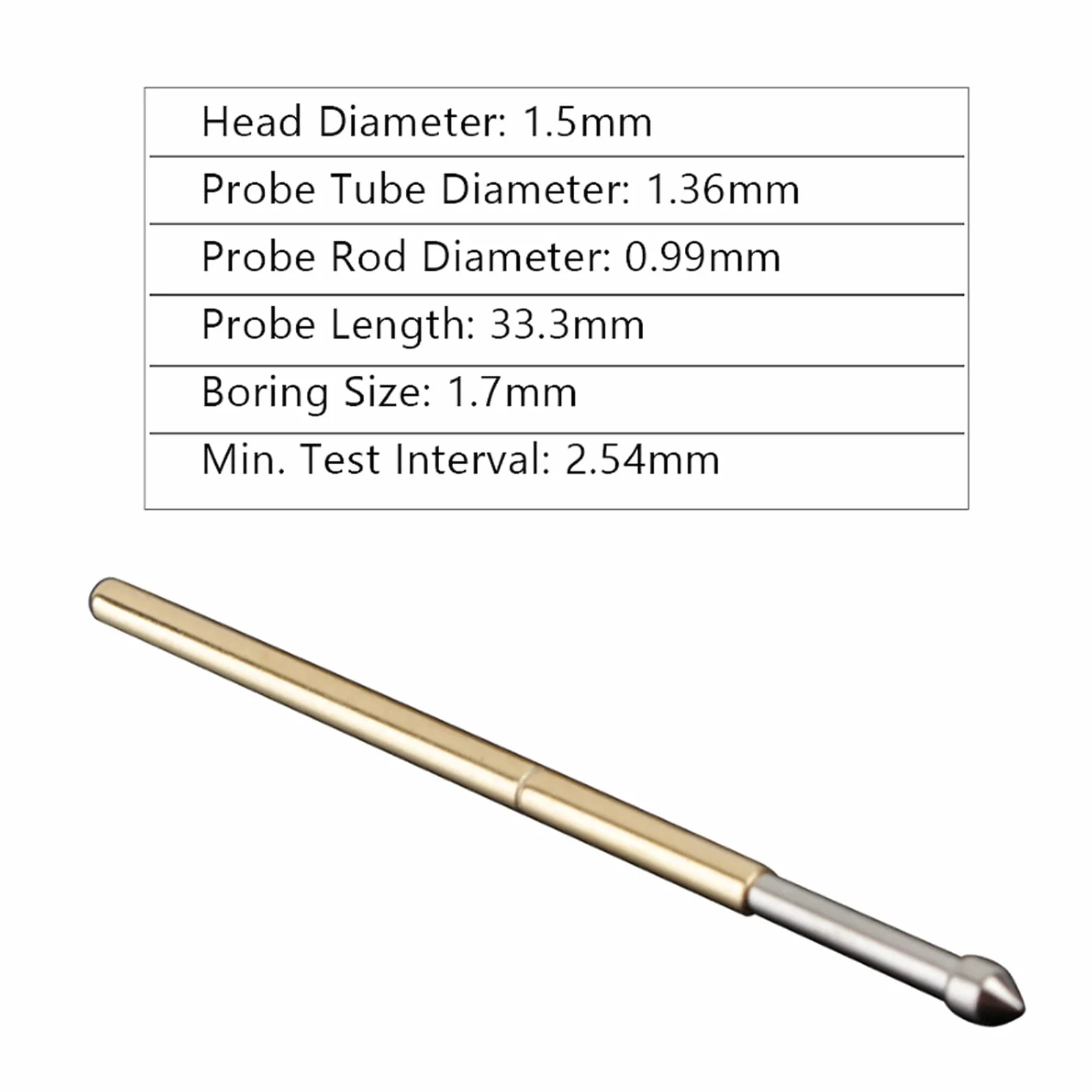 P100 - E2 Spring Test Probe 100pcs | 3A Current for PCB Testing | Cone Pogo Pins for Gold Fingers/Through - Hole Components | 50mΩ, 6.5mm Stroke