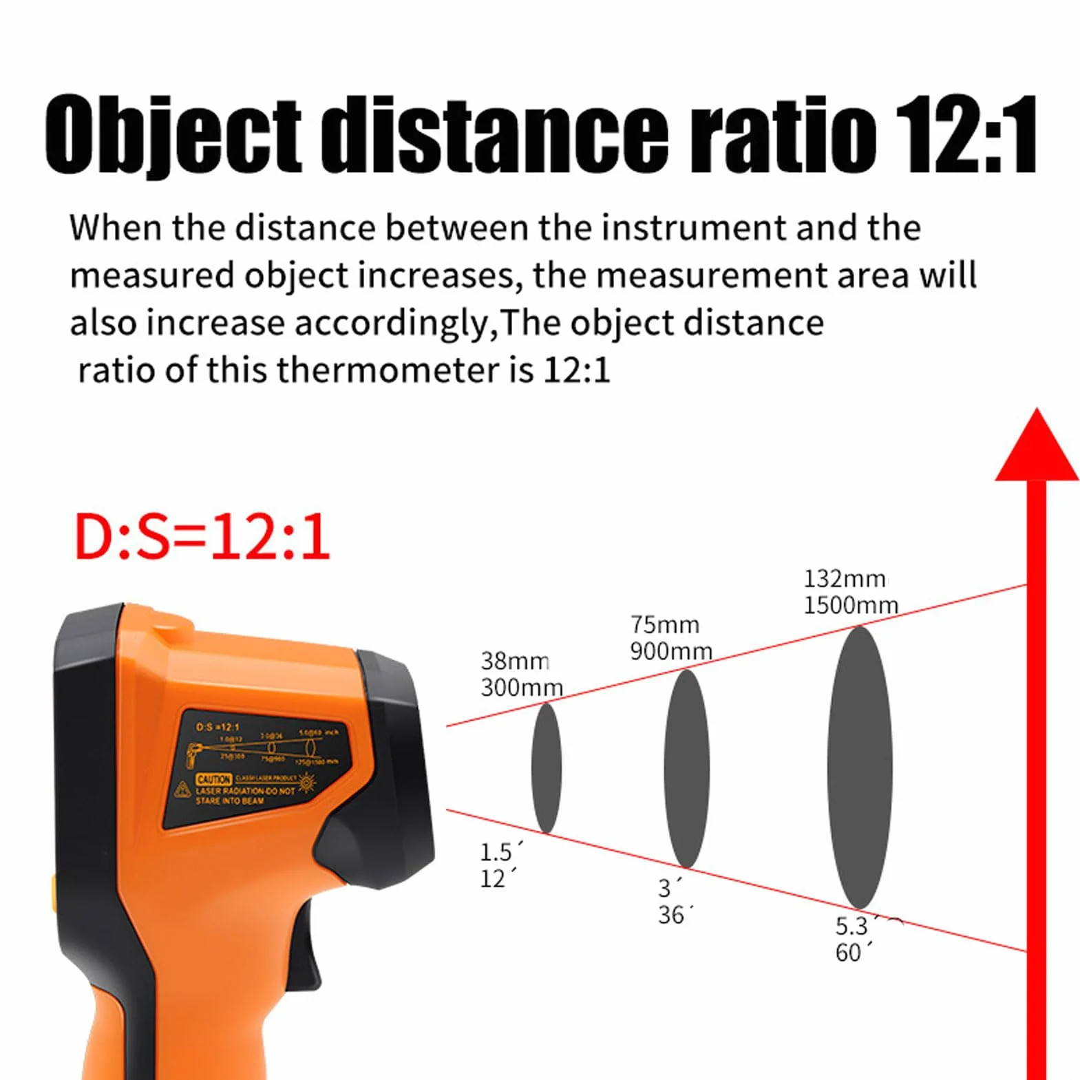 Pistolet do Termometru na podczerwień, -50~600 ℃ (-58~1112 ℉) Bezdotykowy Ręczny Cyfrowy Pistolet do Pomiaru Temperatury na podczerwień do Gotowania żywności Cyfrowy
