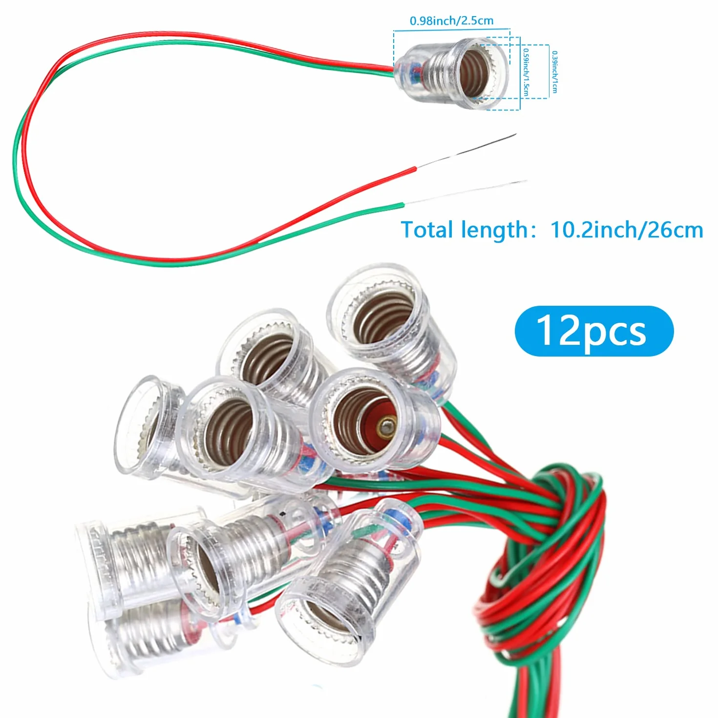 12 sztuk oprawek E10 z kablem E10, oprawka do lamp, mała oprawka z przewodami izolowanymi 25 cm, do eksperymentów z diodami LED, akcesoria do testów elektrycznych