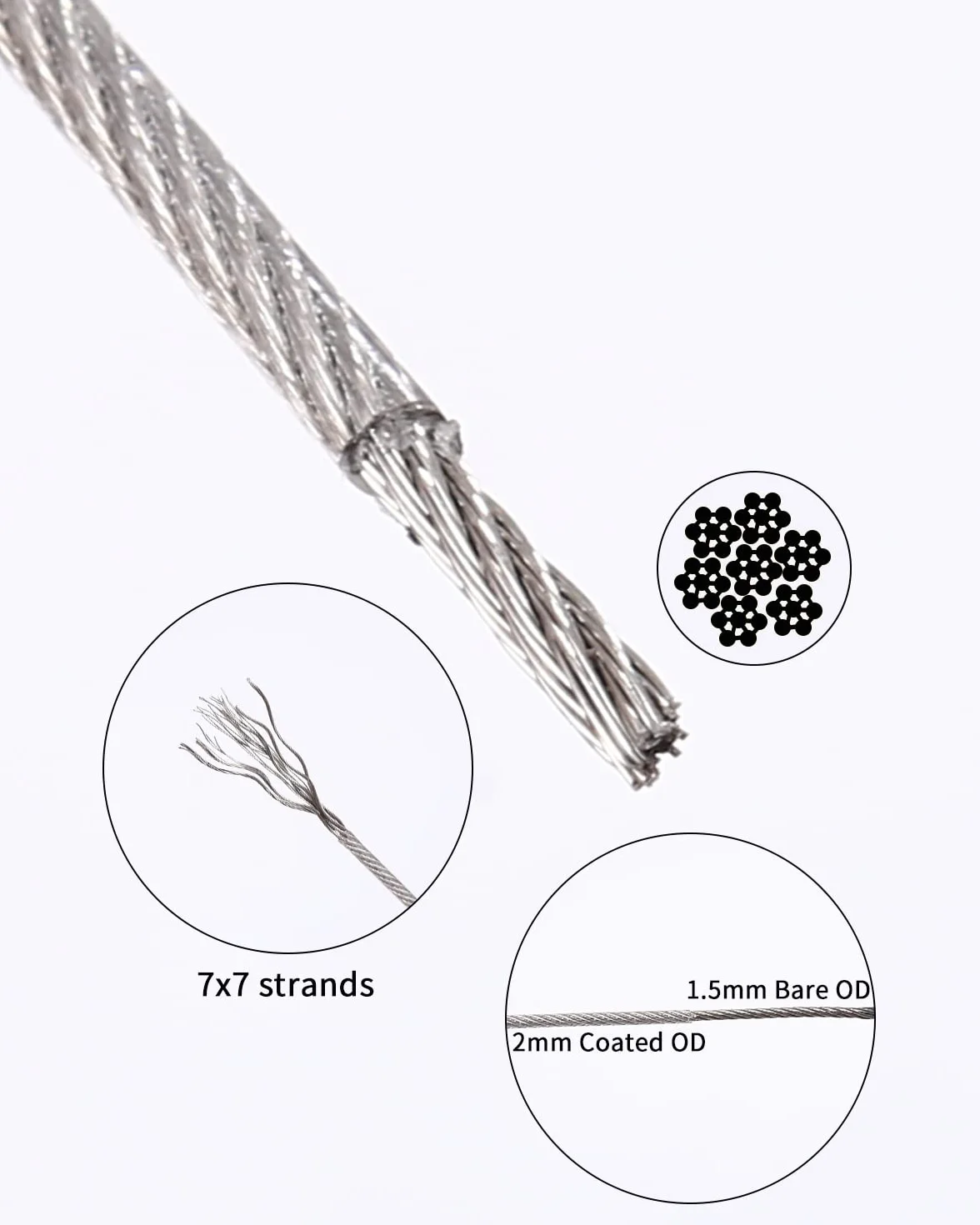 Linka stalowa 2 mm, linka stalowa 30 m, drut napinający ze stali nierdzewnej, osłonięta pomoc dla roślin pnących, zawieszenie łańcucha, linka do prania, linka stalowa