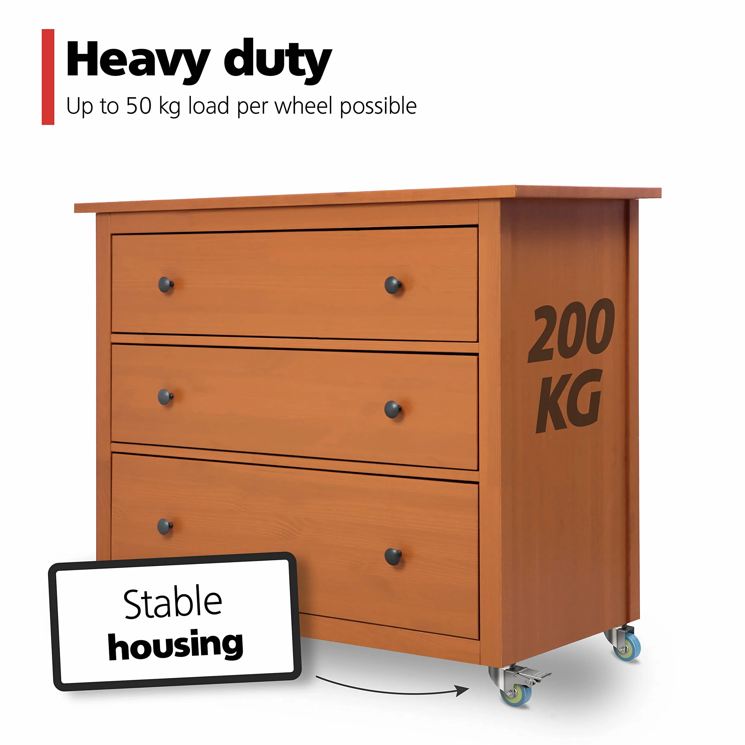 RAVN HAMAN Zestaw 4 Kółek Meblowych 50 mm - Kółka do Dużych Obciążeń 50 kg - 2 z Hamulcem - Skrętne do Wewnątrz - Stabilne Obrotowe - Rolki Transportowe z Żłobieniem