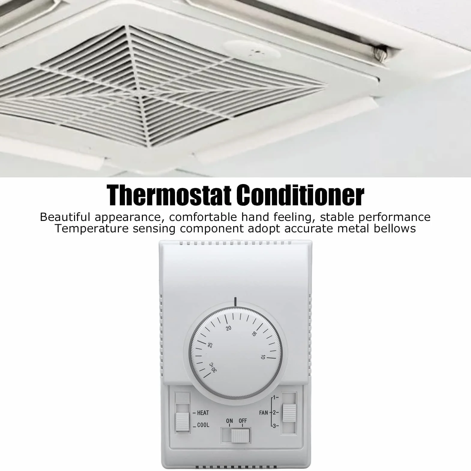 Termostat Centralnej Klimatyzacji 2-drogowy Przełącznik Termostatu ABS Mechaniczny Przełącznik Sterujący Klimatyzatora 110-220 V