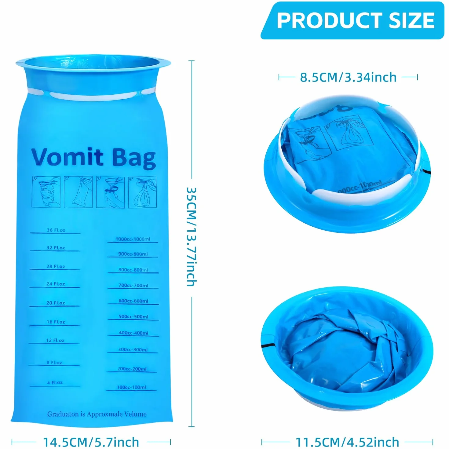 Worki wymiotne, 18 sztuk, 1000 ml, jednorazowe torby Emesis o wysokiej gęstości, torby na wymioty dla dzieci i dorosłych, podróżna torba na wymioty do autobusu samolotu choroby lokomocyjnej