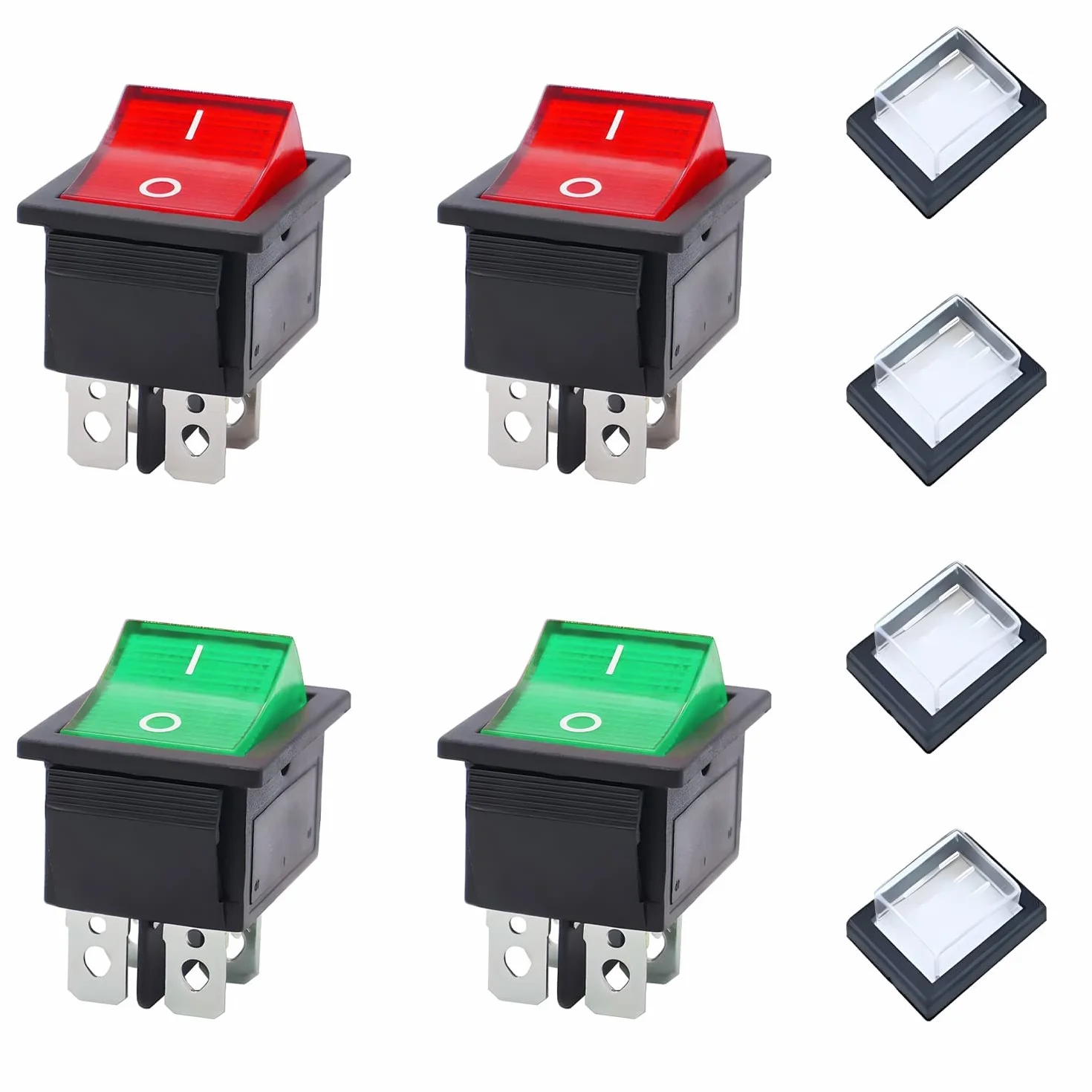4 sztuki przełączników kołyskowych, AC 250 V 16 A 125 V 20 A przełącznik dźwigienkowy z wodoodporną pokrywą, okrągły przełącznik kołyskowy, przełącznik uchylny 230 V, wodoszczelny, do różnych rodzajów elektrycznych